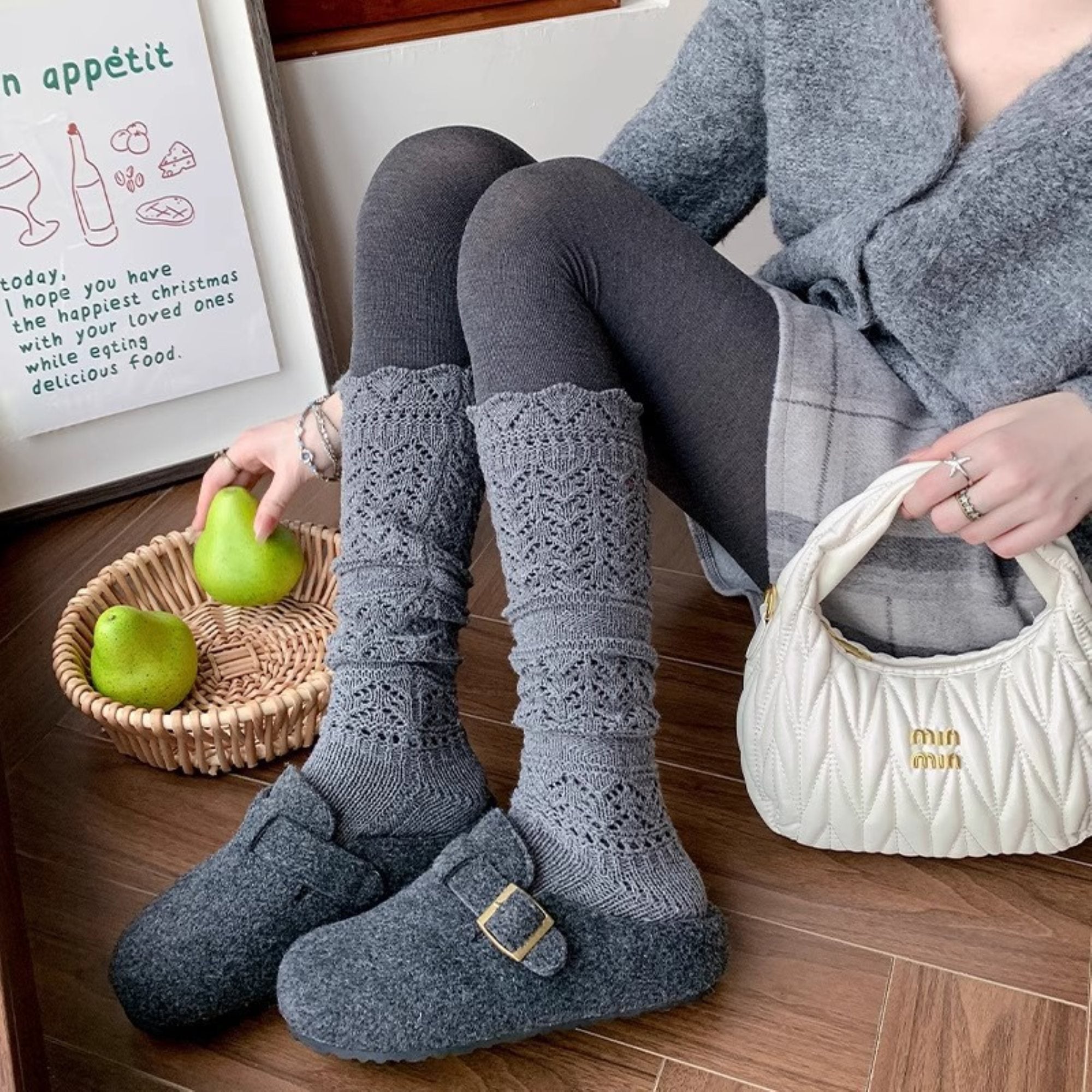 Anna-Kaci Women's Openwork Knit Crew Socks Soft Stretch Cozy Textured Socks for Everyday Wear and Layering