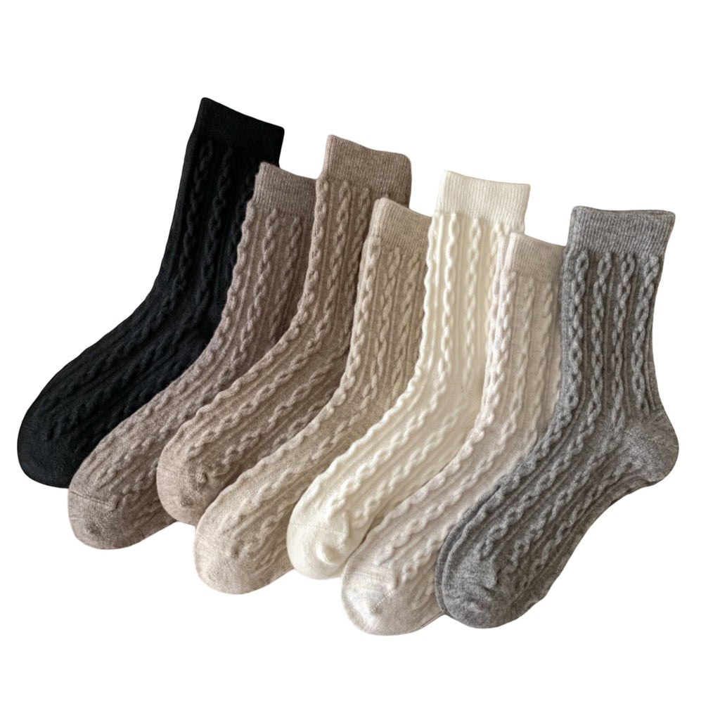 Anna-Kaci Women's 7-Pair Cable Knit Crew Socks Soft Stretch Ribbed Texture Cozy Everyday Socks Ideal for Gifting and Cold Weather Wear