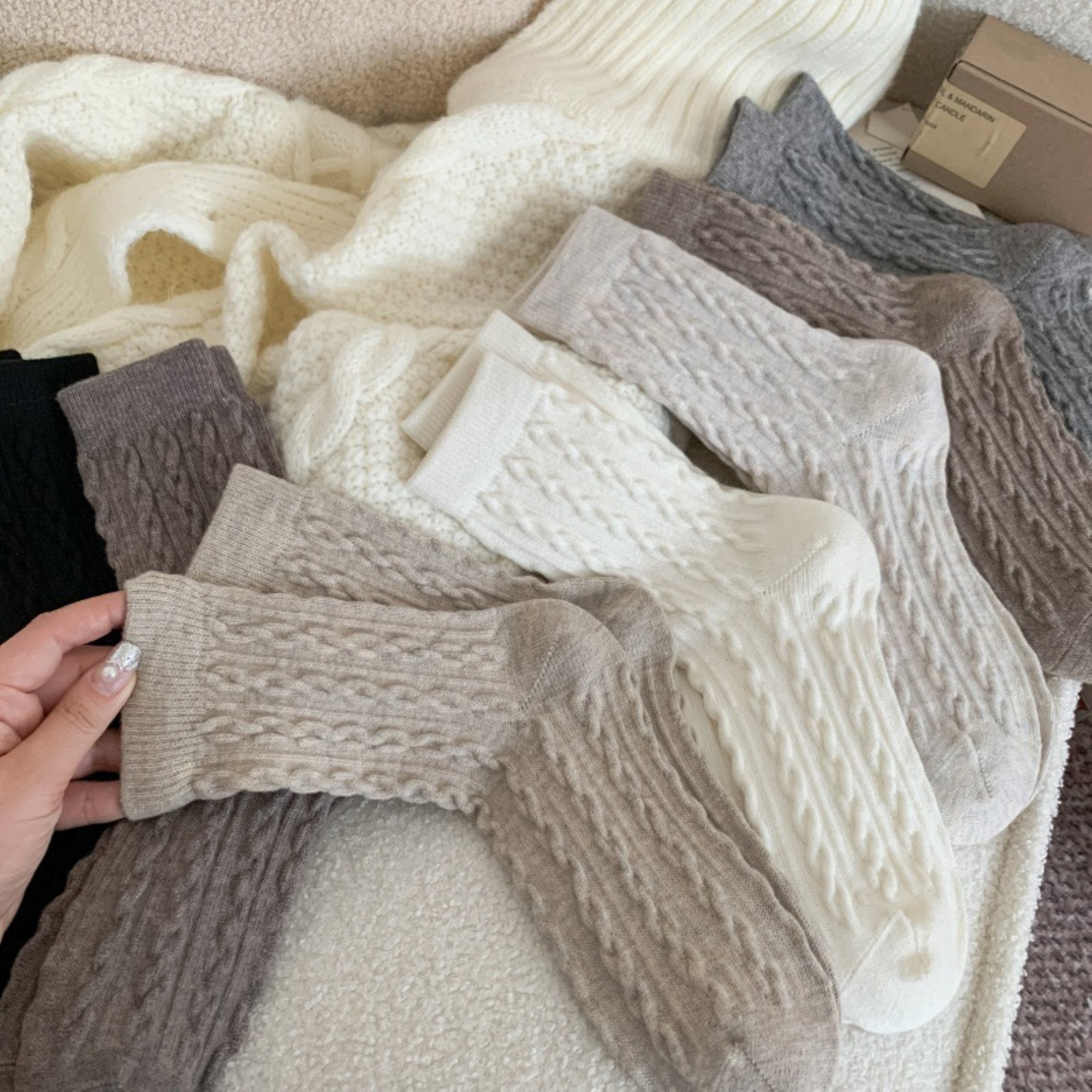 Anna-Kaci Women's 7-Pair Cable Knit Crew Socks Soft Stretch Ribbed Texture Cozy Everyday Socks Ideal for Gifting and Cold Weather Wear