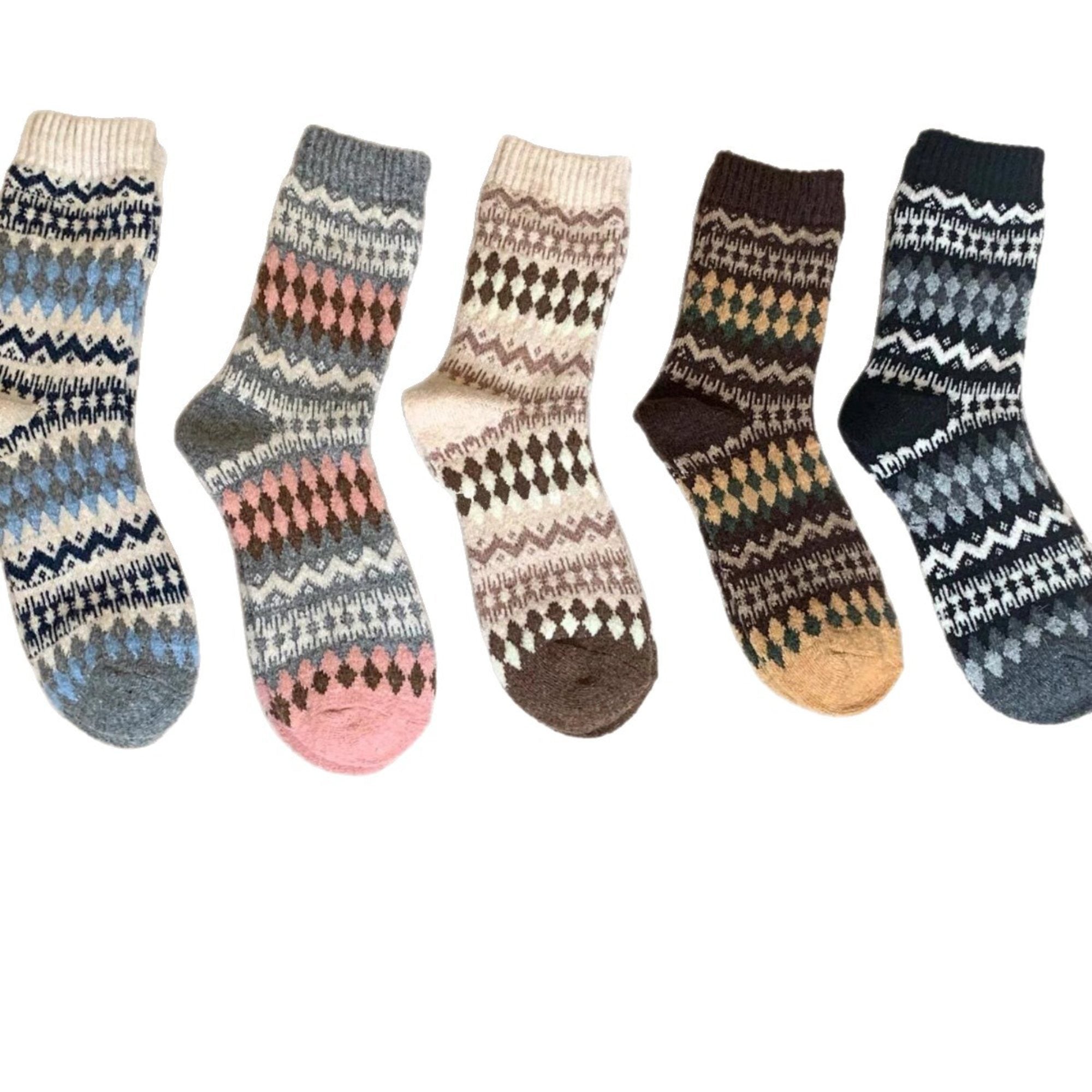 Anna-Kaci Women's 5-Pair Fair Isle Knit Crew Socks Soft Cozy Stretch Winter Patterned Socks for Everyday Wear and Gifting