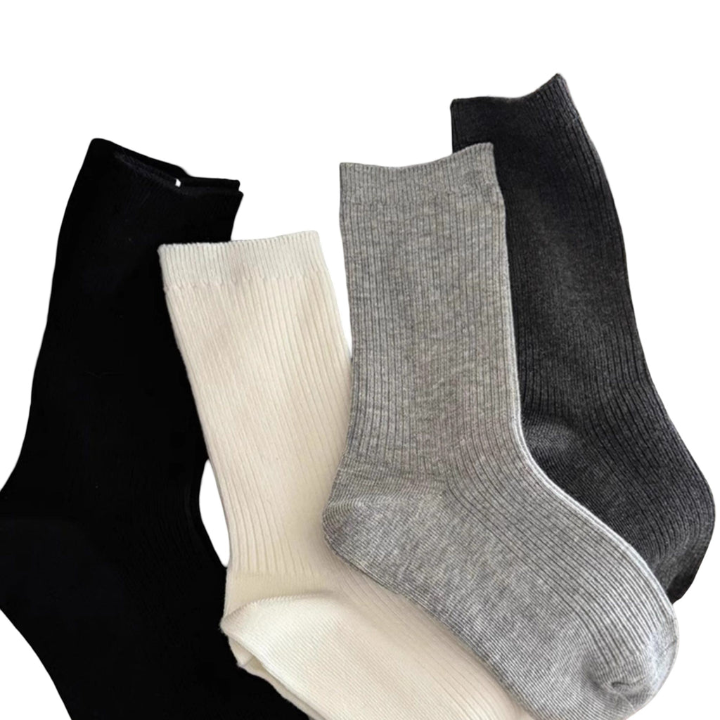 Anna-Kaci Women's 4-Pair Ribbed Knit Crew Socks Soft Stretch Everyday Essential Socks for Casual Wear and Layering