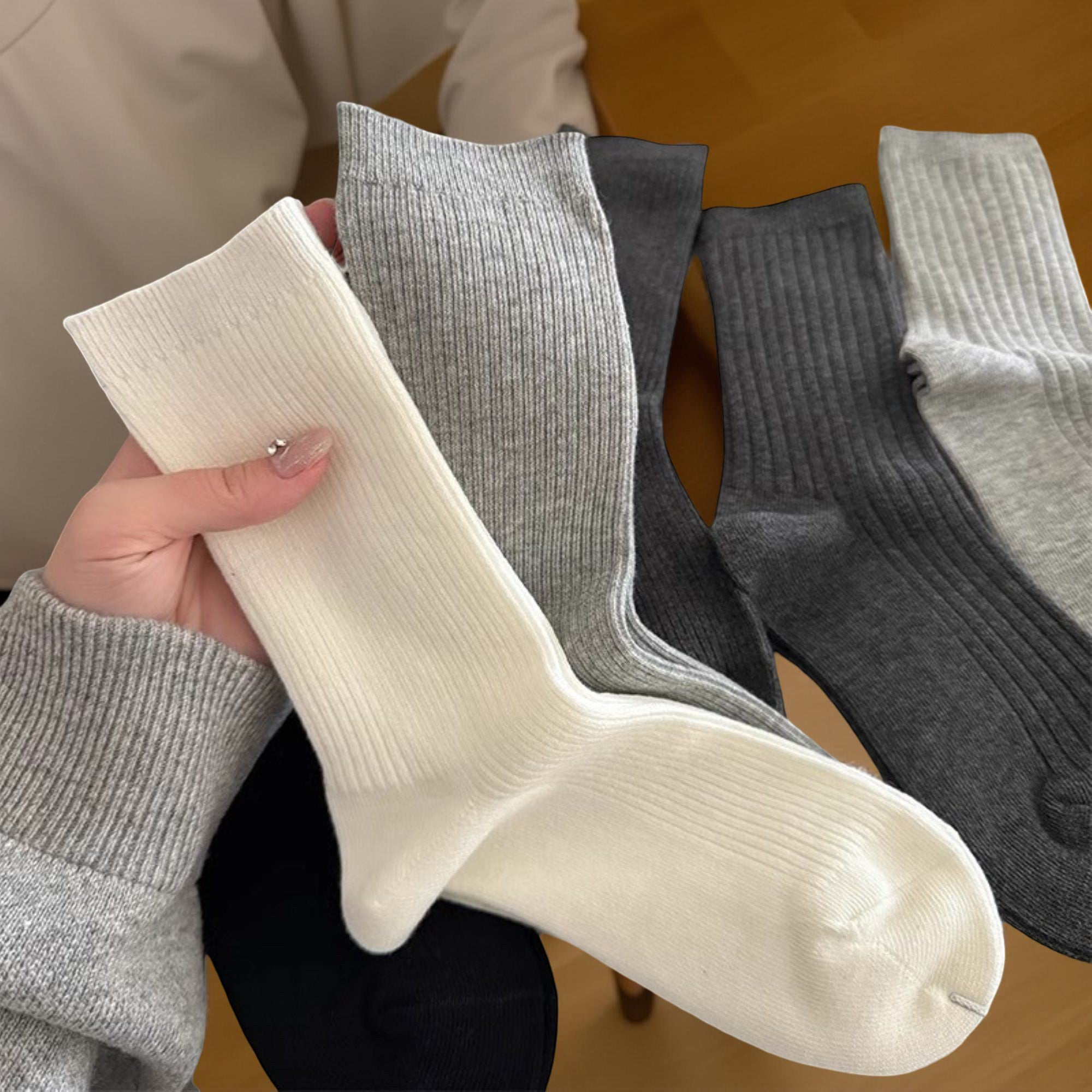 Anna-Kaci Women's 4-Pair Ribbed Knit Crew Socks Soft Stretch Everyday Essential Socks for Casual Wear and Layering