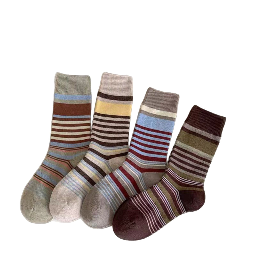 Anna-Kaci Women's 4 Pairs Striped Knit Crew Socks Soft Stretch Everyday Cozy Socks for Casual Wear