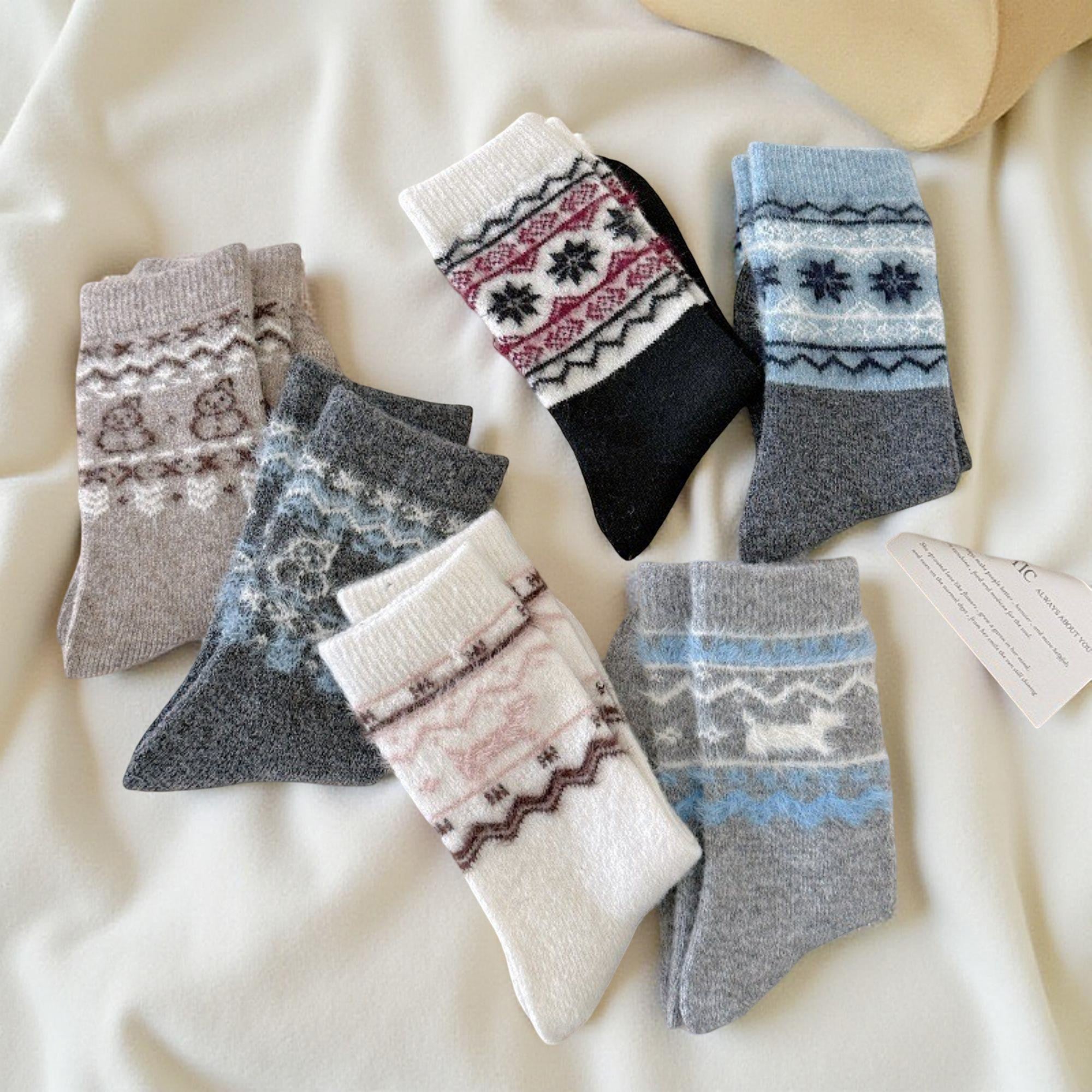 Anna-Kaci Women's Fair Isle Knit Crew Socks 6-Pair Set Soft Stretch Cozy Patterned Socks for Everyday Wear