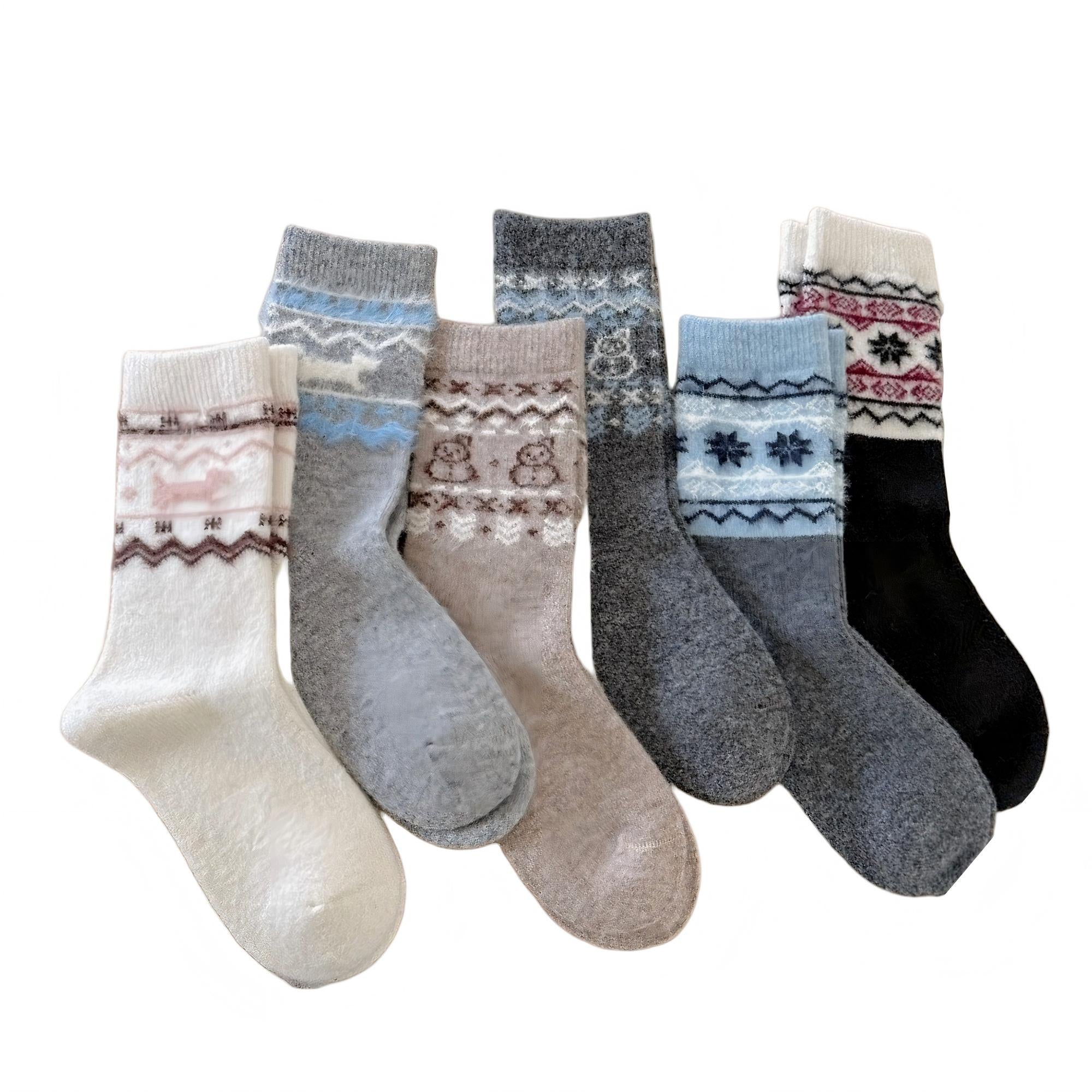 Anna-Kaci Women's Fair Isle Knit Crew Socks 6-Pair Set Soft Stretch Cozy Patterned Socks for Everyday Wear