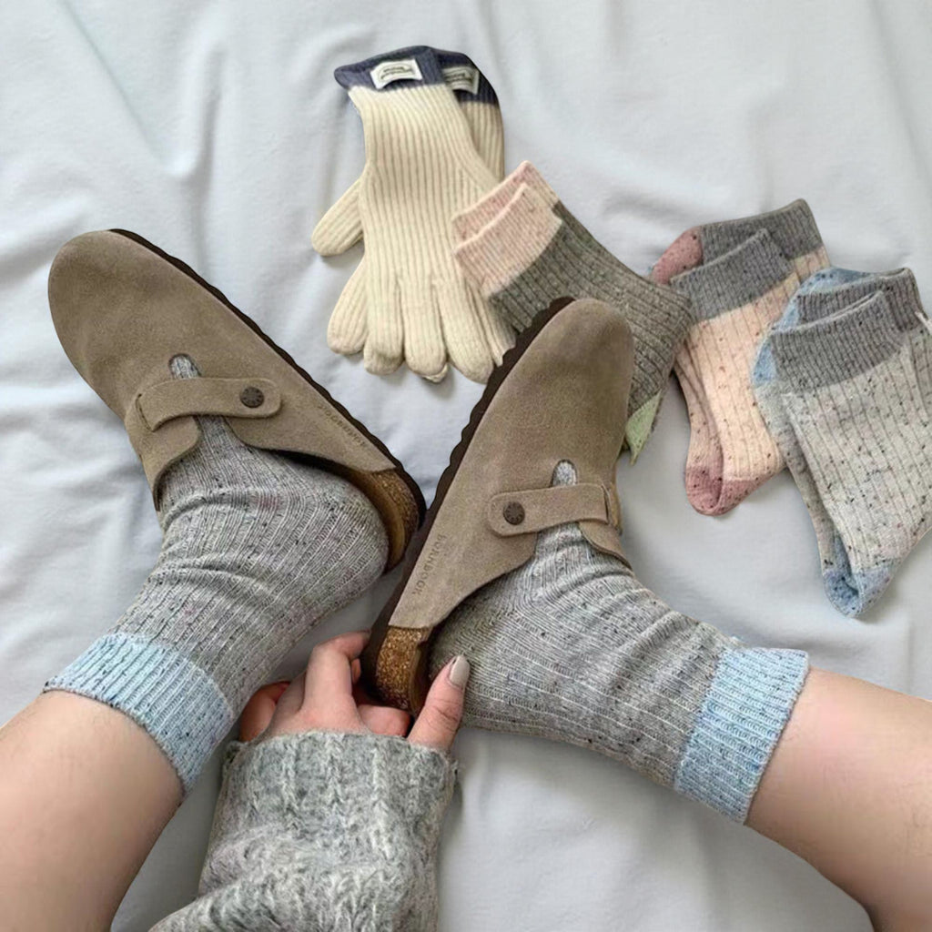 Anna-Kaci Women's 5-Pair Mixed Knit Crew Socks Ribbed Striped Dot Pattern Soft Stretch Everyday Set