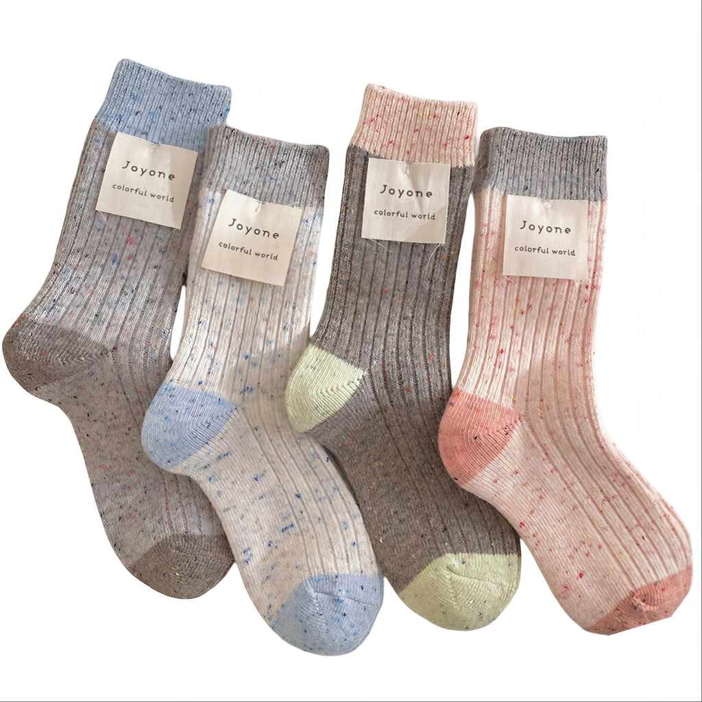 Anna-Kaci Women's 4-Pair Speckled Ribbed Knit Crew Socks Soft Stretch Casual Everyday Sock Set