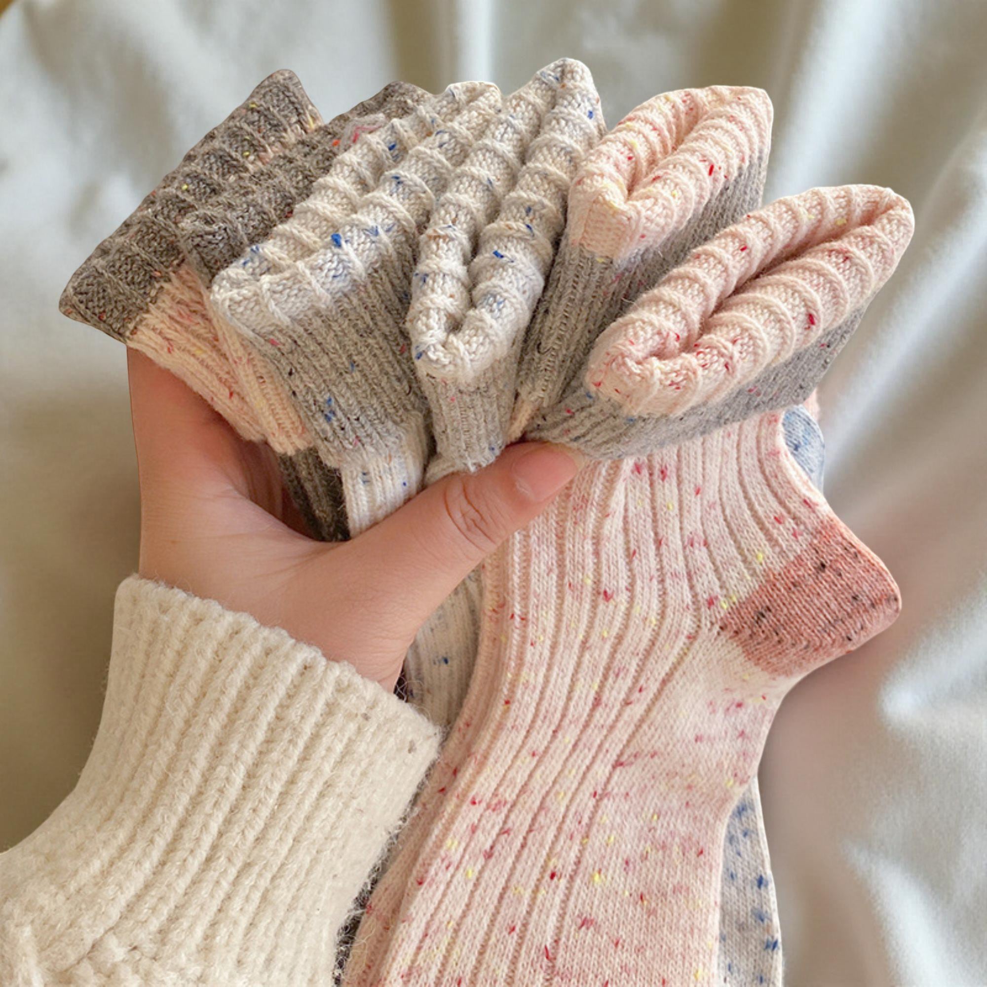Anna-Kaci Women's 4-Pair Speckled Ribbed Knit Crew Socks Soft Stretch Casual Everyday Sock Set