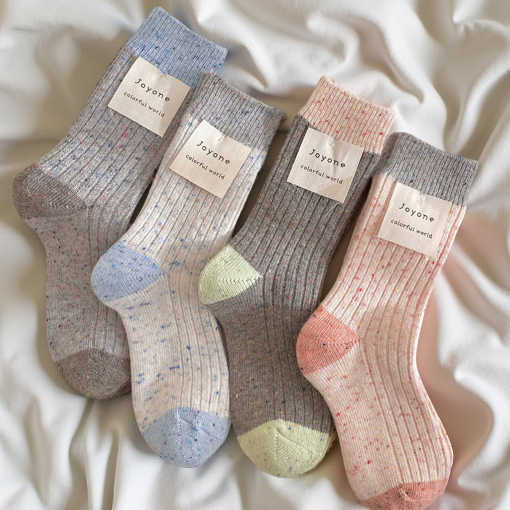Anna-Kaci Women's 4-Pair Speckled Ribbed Knit Crew Socks Soft Stretch Casual Everyday Sock Set