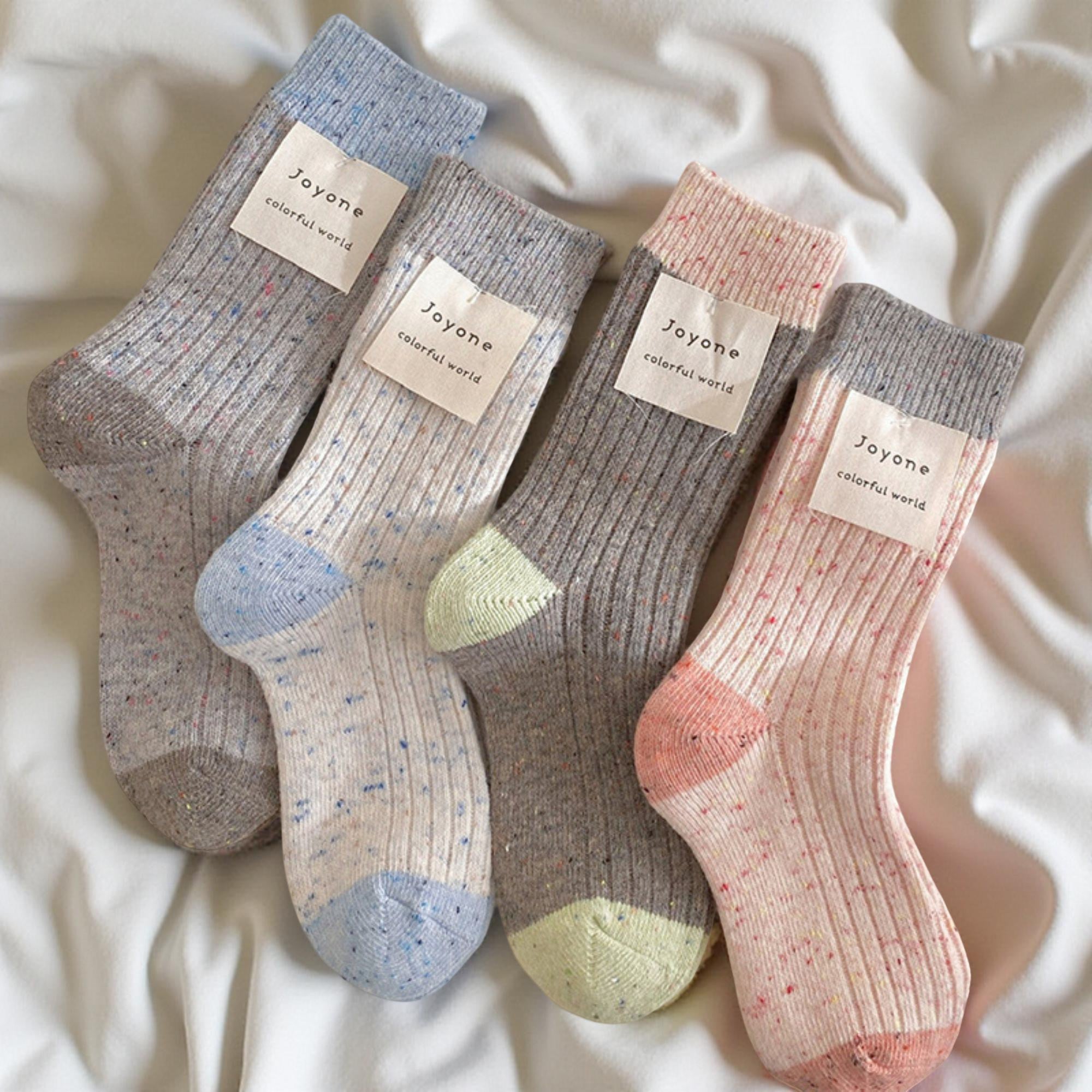 Anna-Kaci Women's 4-Pair Speckled Ribbed Knit Crew Socks Soft Stretch Casual Everyday Sock Set