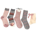 Anna-Kaci Women's 5-Pair Ribbed Knit Crew Socks with Mixed Patterns and Soft Cotton Pouch