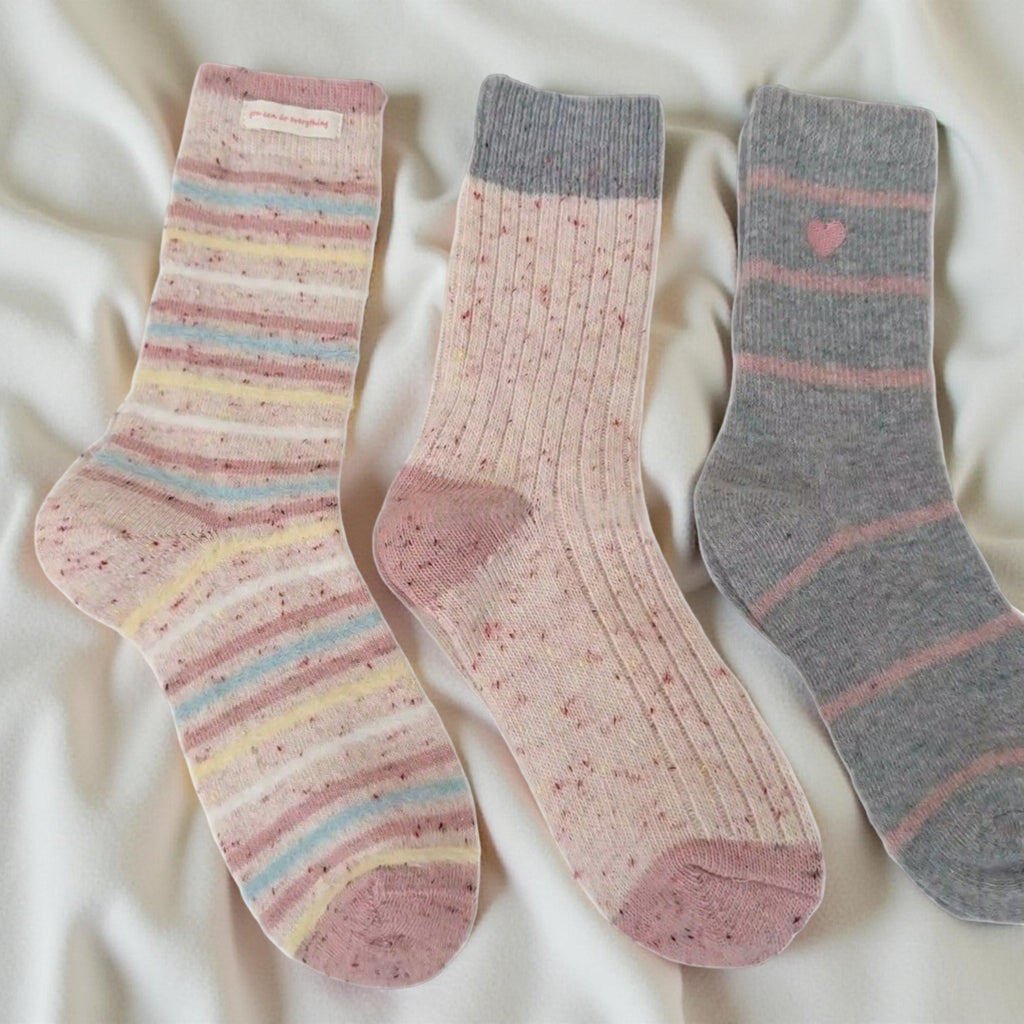 Anna-Kaci Women's 5-Pair Ribbed Knit Crew Socks with Mixed Patterns and Soft Cotton Pouch