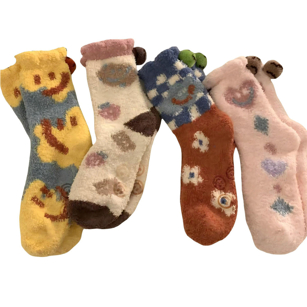 Anna-Kaci Women's 4-Pair Plush Fleece Crew Socks with Playful Animal Face Designs
