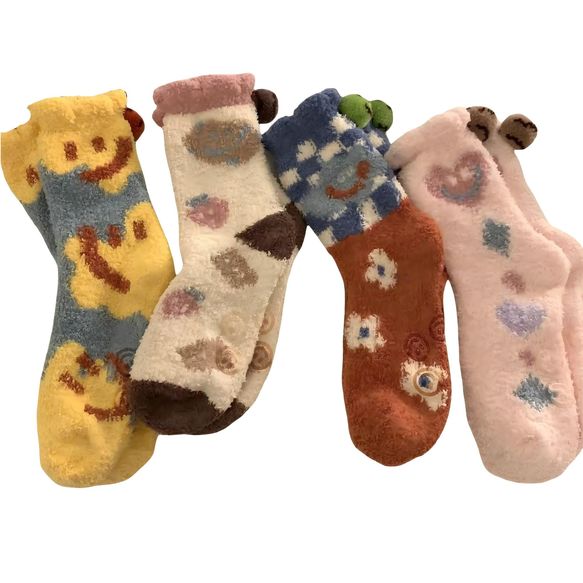 Anna-Kaci Women's 4-Pair Plush Fleece Crew Socks with Playful Animal Face Designs