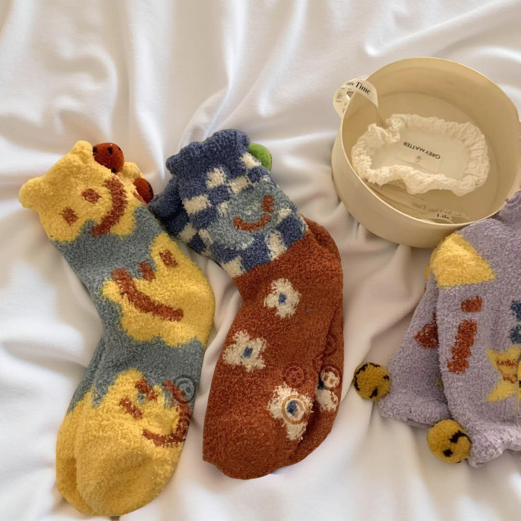 Anna-Kaci Women's 4-Pair Plush Fleece Crew Socks with Playful Animal Face Designs
