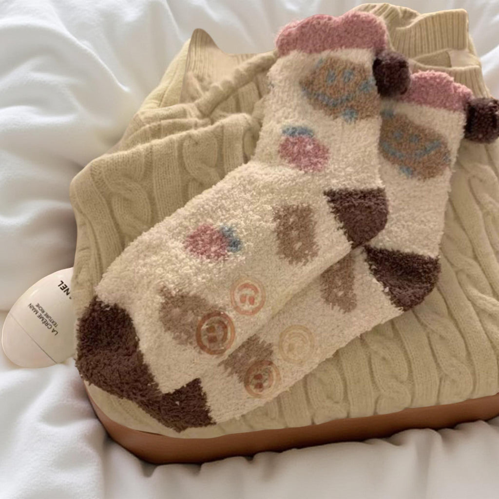 Anna-Kaci Women's 4-Pair Plush Fleece Crew Socks with Playful Animal Face Designs