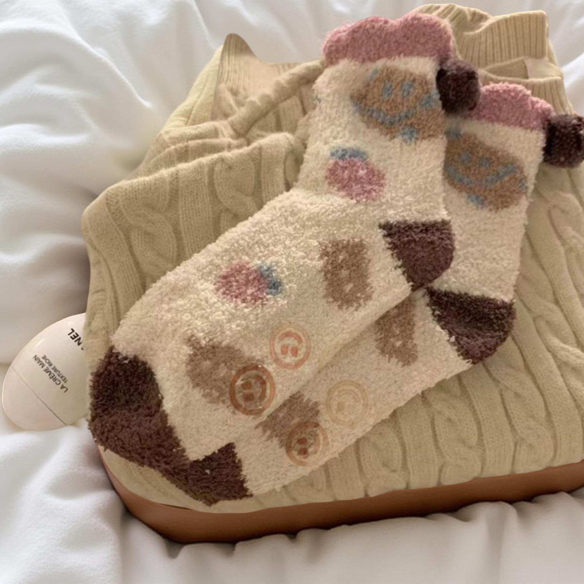 Anna-Kaci Women's 4-Pair Plush Fleece Crew Socks with Playful Animal Face Designs