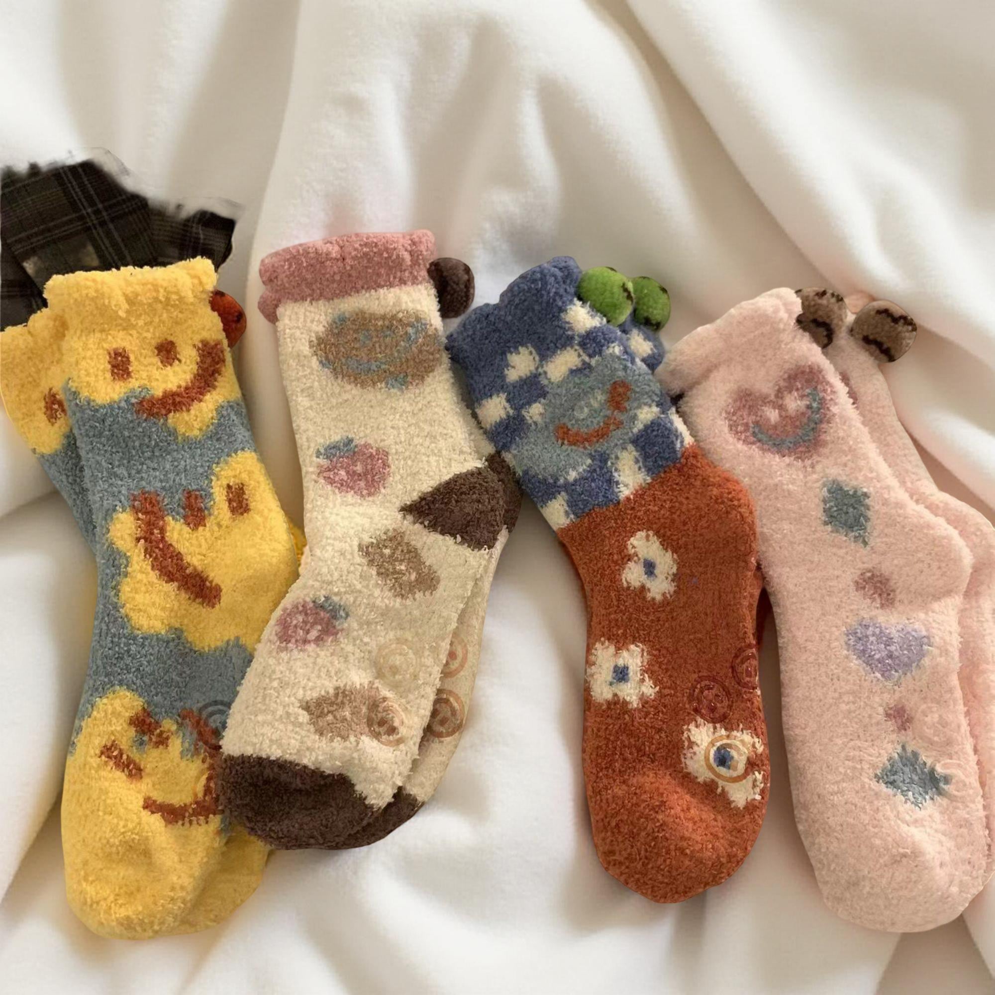 Anna-Kaci Women's 4-Pair Plush Fleece Crew Socks with Playful Animal Face Designs