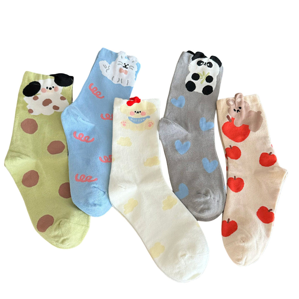 Anna-Kaci Women's 5-Pair Printed Crew Socks with Cute Animal and Playful Pattern Designs