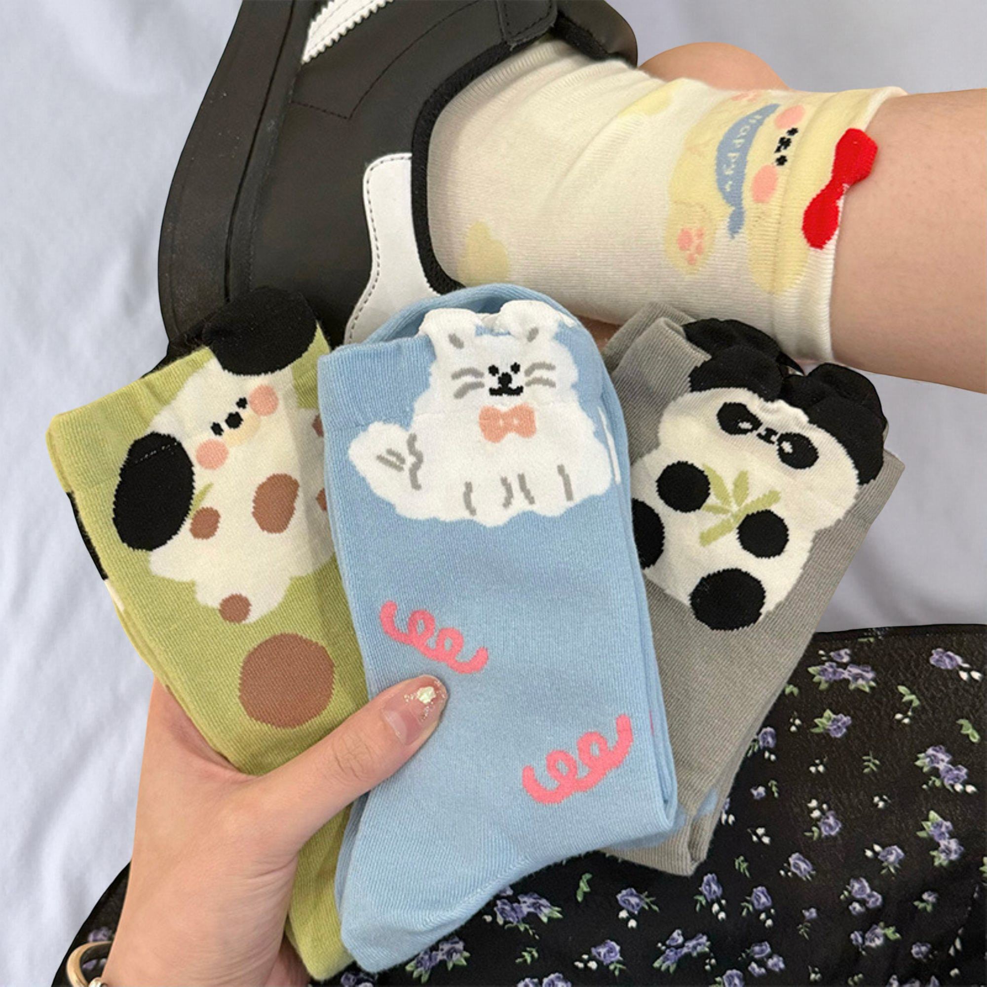 Anna-Kaci Women's 5-Pair Printed Crew Socks with Cute Animal and Playful Pattern Designs