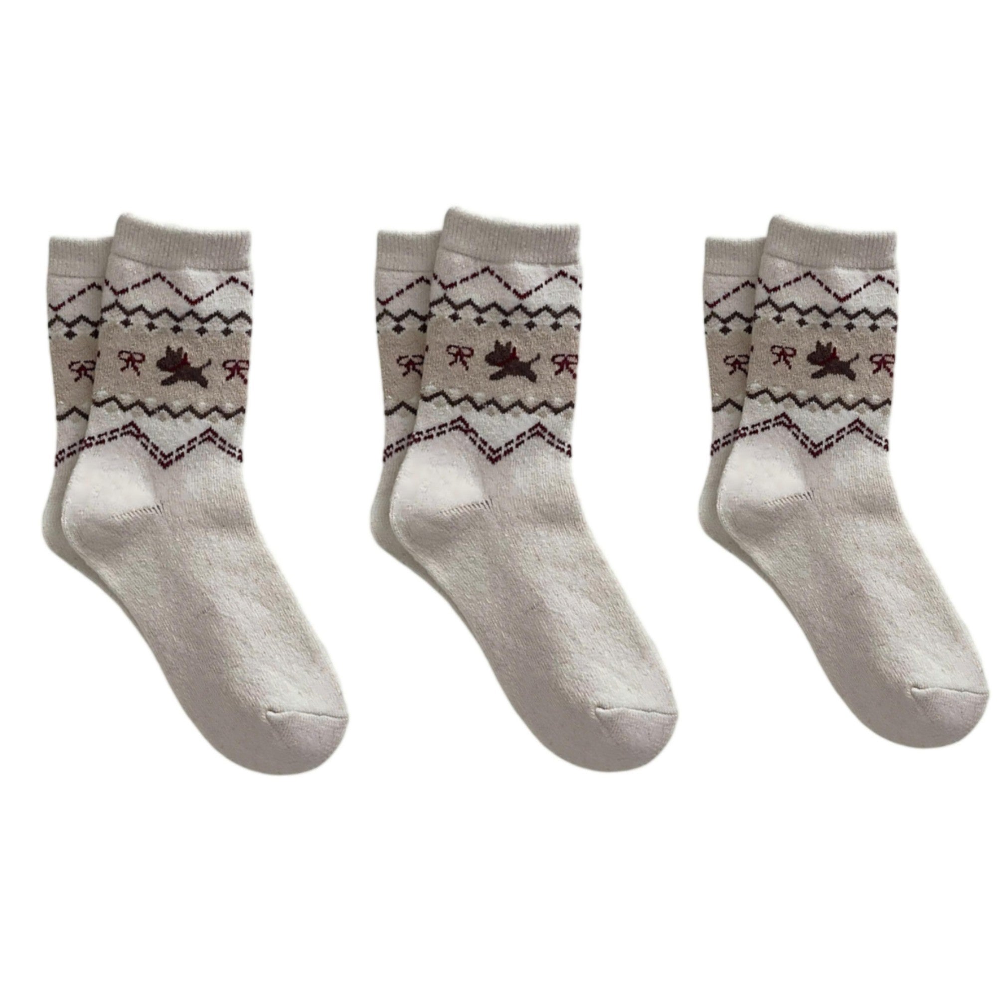 Anna-Kaci Women's 3-Pair Knit Crew Socks with Fair Isle Inspired Leaf and Geometric Pattern