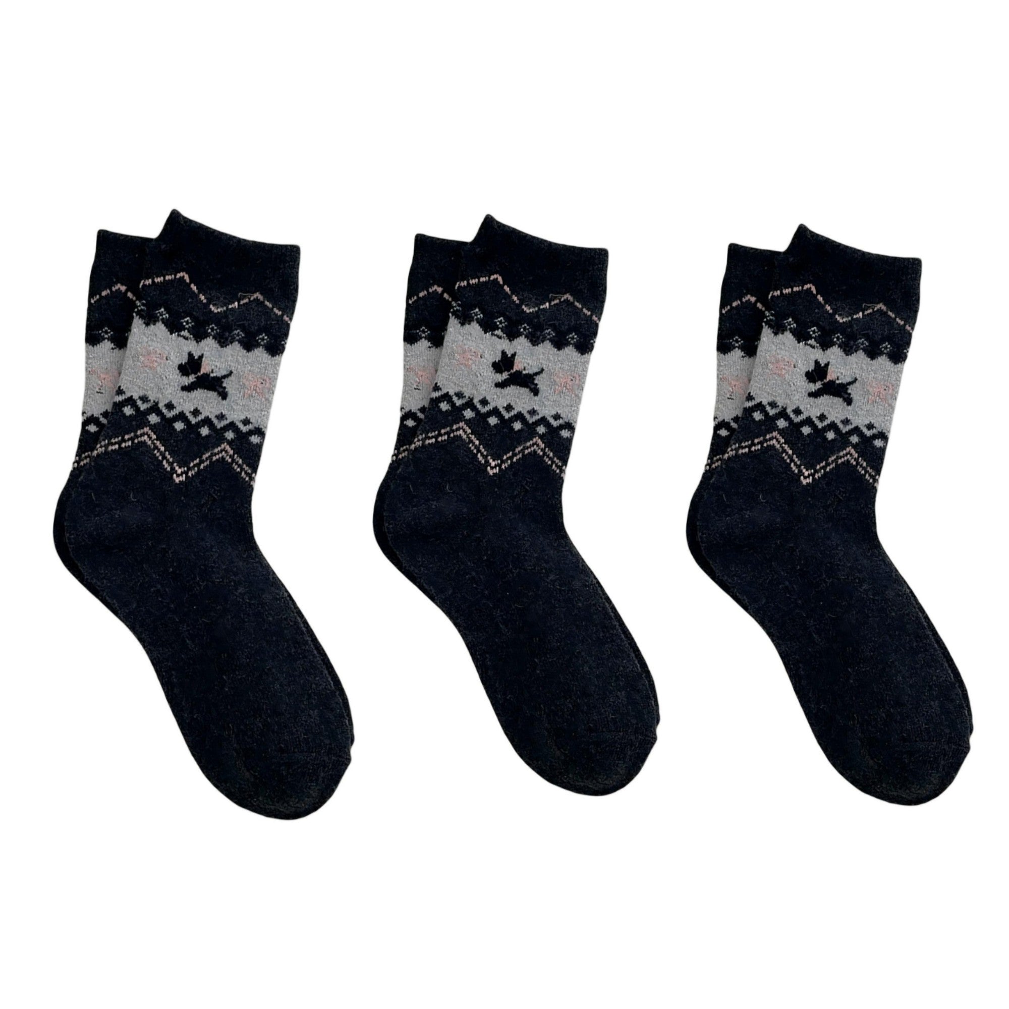 Anna-Kaci Women's 3-Pair Knit Crew Socks with Fair Isle Inspired Leaf and Geometric Pattern