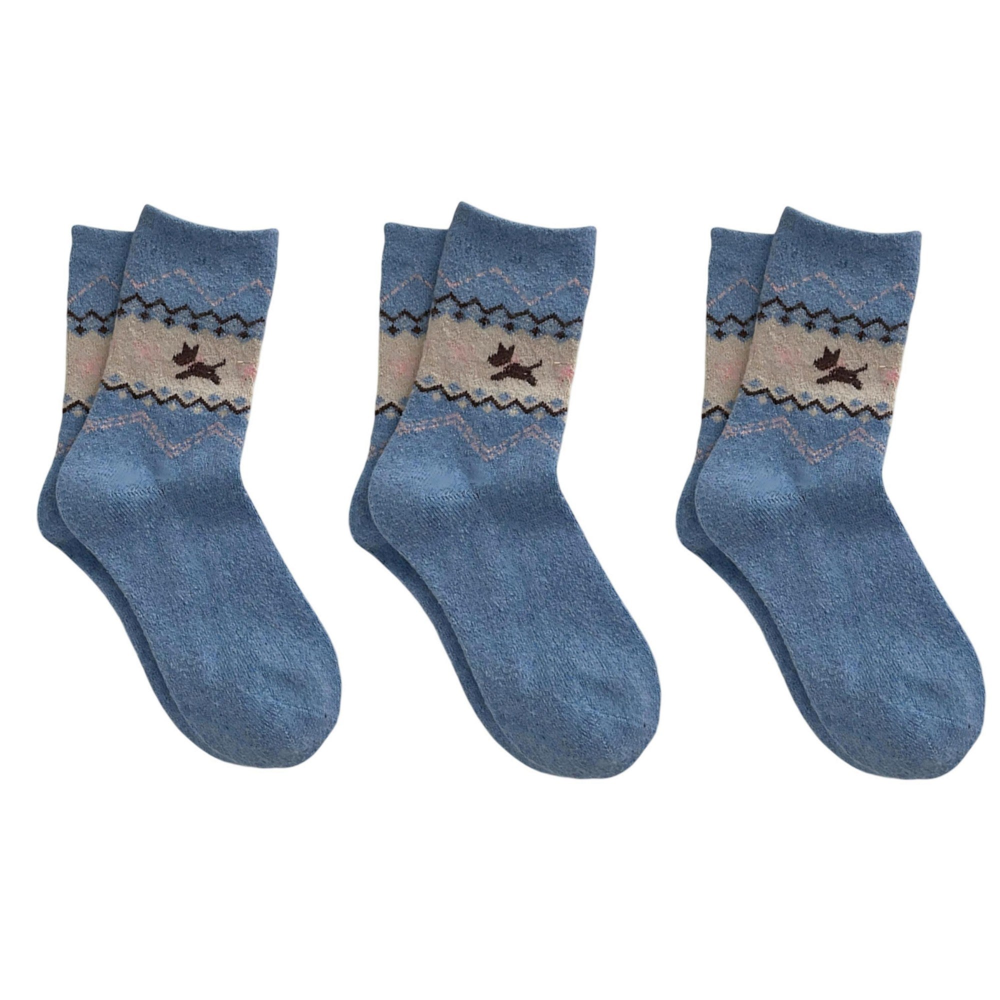 Anna-Kaci Women's 3-Pair Knit Crew Socks with Fair Isle Inspired Leaf and Geometric Pattern