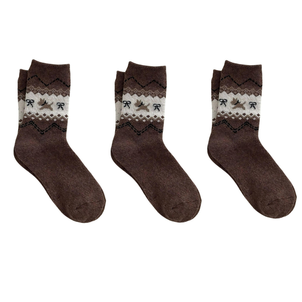Anna-Kaci Women's 3-Pair Knit Crew Socks with Fair Isle Inspired Leaf and Geometric Pattern