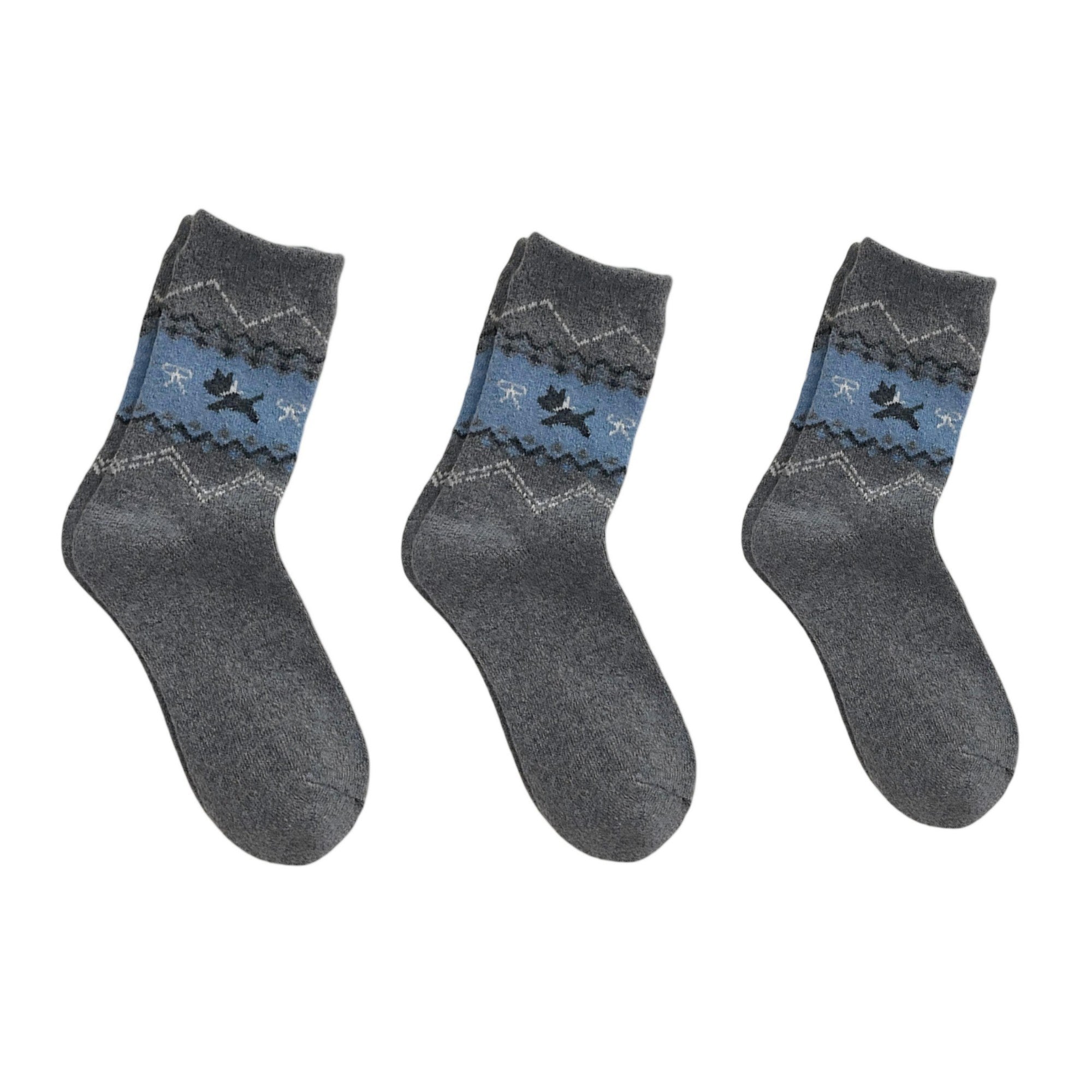 Anna-Kaci Women's 3-Pair Knit Crew Socks with Fair Isle Inspired Leaf and Geometric Pattern