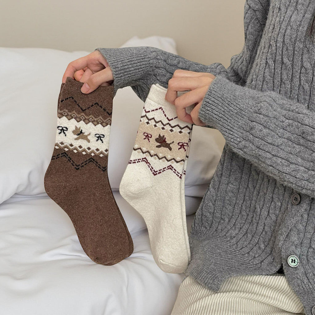 Anna-Kaci Women's 3-Pair Knit Crew Socks with Fair Isle Inspired Leaf and Geometric Pattern