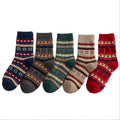 Anna-Kaci Women's 5-Pair Ribbed Knit Crew Socks with Nordic Fair Isle Pattern