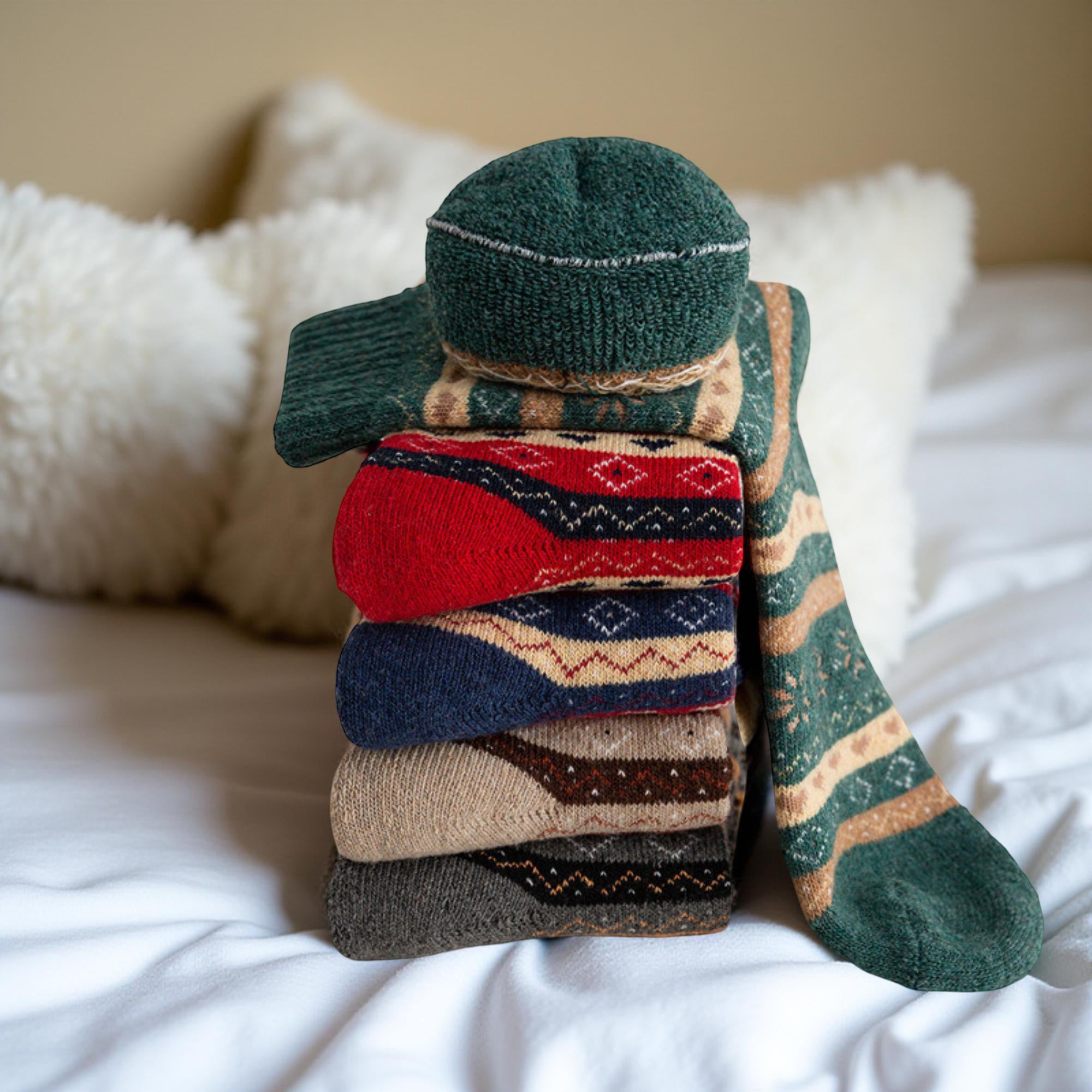 Anna-Kaci Women's 5-Pair Ribbed Knit Crew Socks with Nordic Fair Isle Pattern