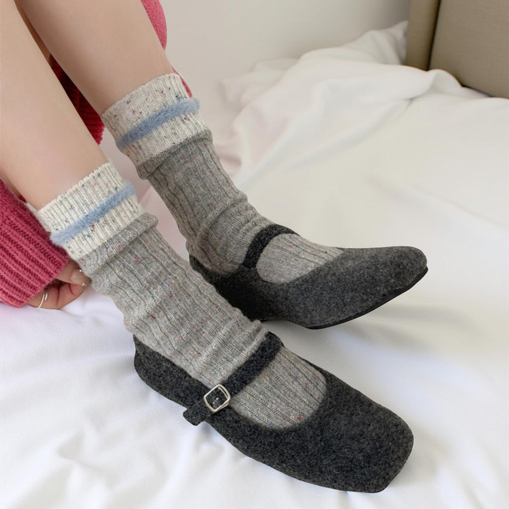 Anna-Kaci Women's 5-Pair Ribbed Crew Socks Set with Textured Stripe Pattern Soft Knit Fabric and Everyday Comfort Fit