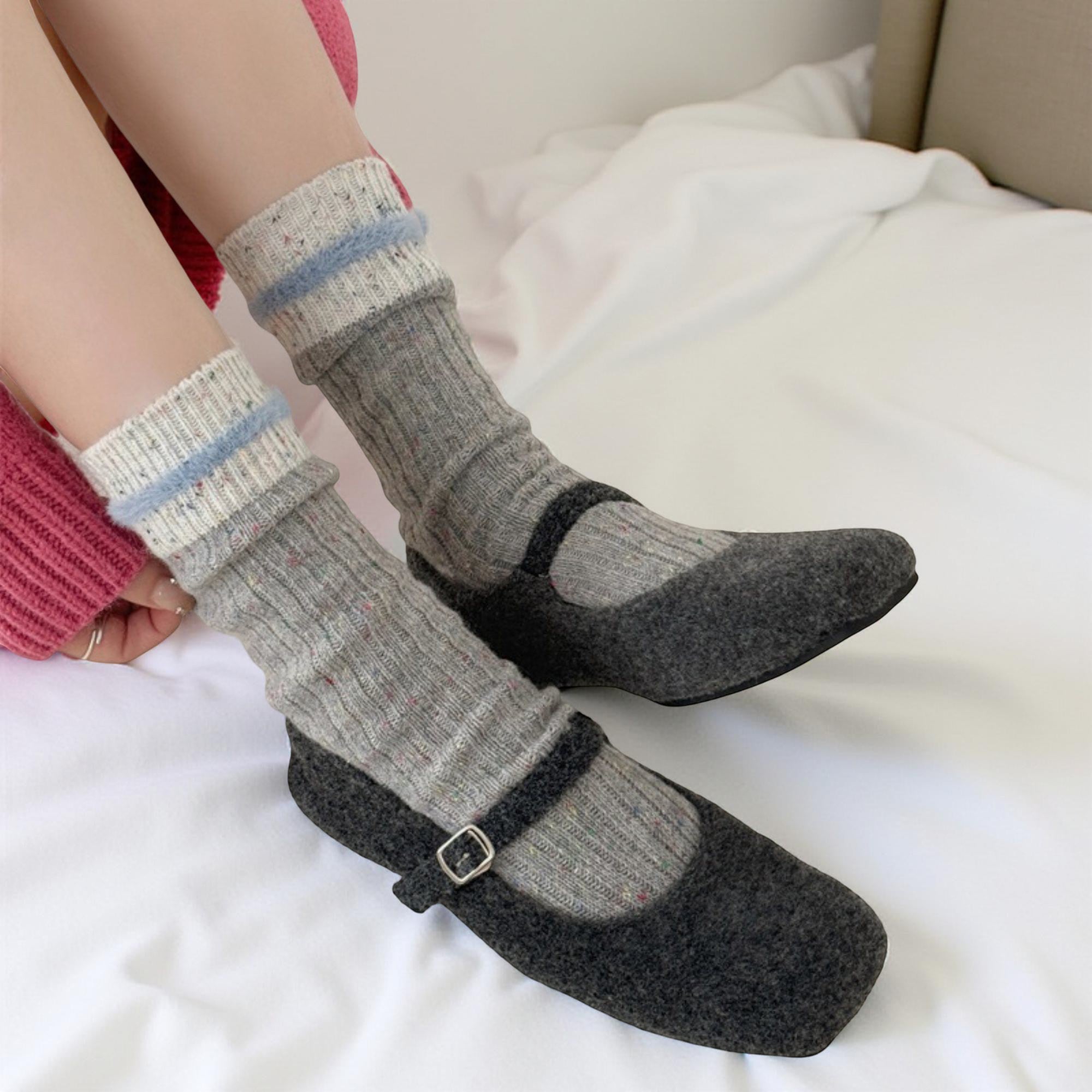 Anna-Kaci Women's 5-Pair Ribbed Crew Socks Set with Textured Stripe Pattern Soft Knit Fabric and Everyday Comfort Fit