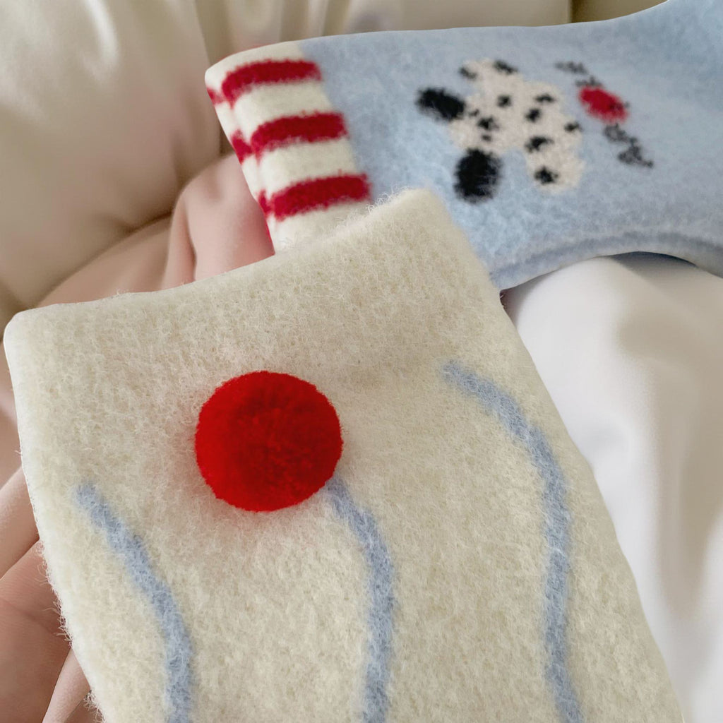 Anna-Kaci Women's 4-Pair Plush Crew Socks Set with Cute Character Designs Soft Fleece Texture and Cozy Everyday Fit