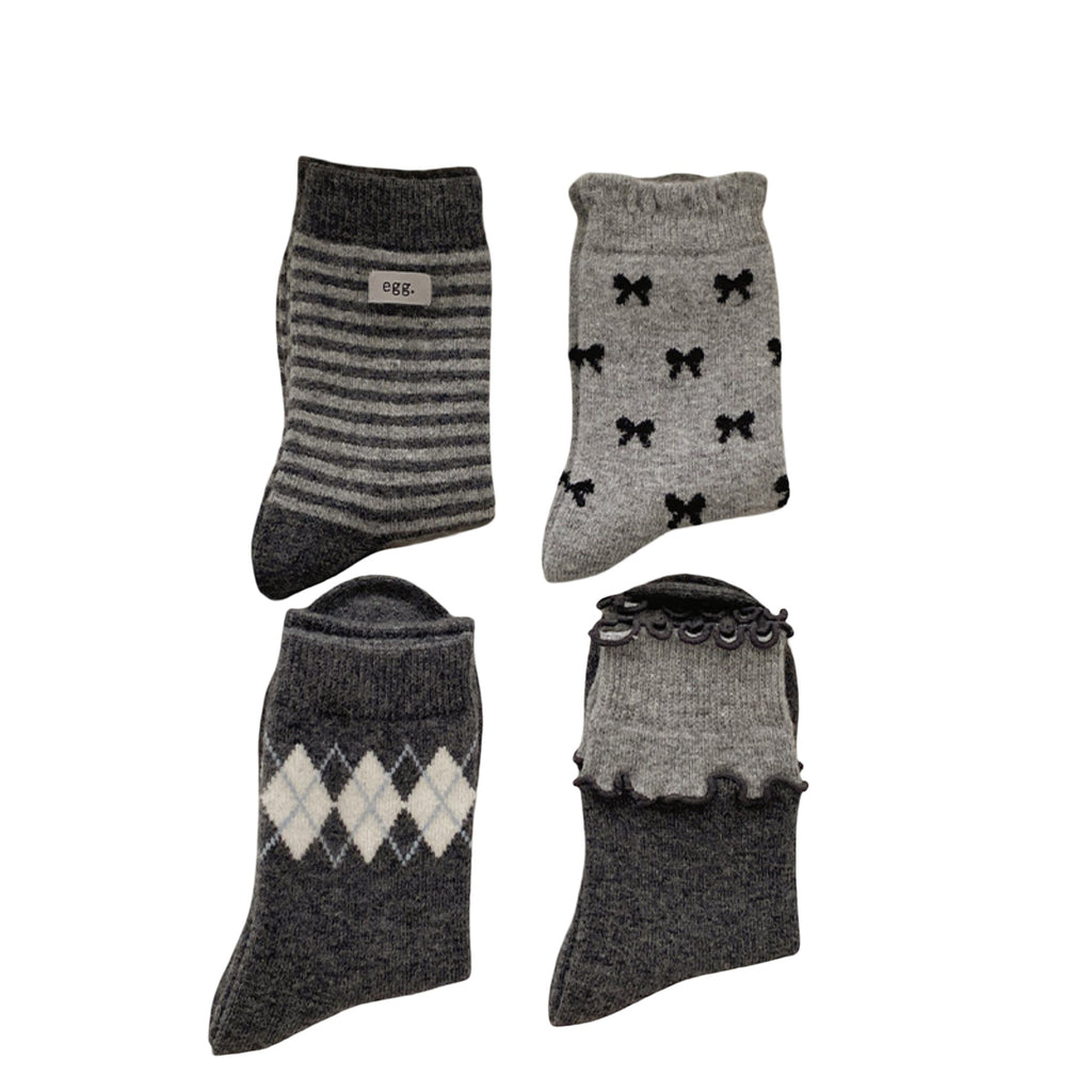 Anna-Kaci Women's 4-Pair Knit Crew Socks Set with Mixed Pattern Designs Soft Stretch Fabric and Everyday Comfort Fit