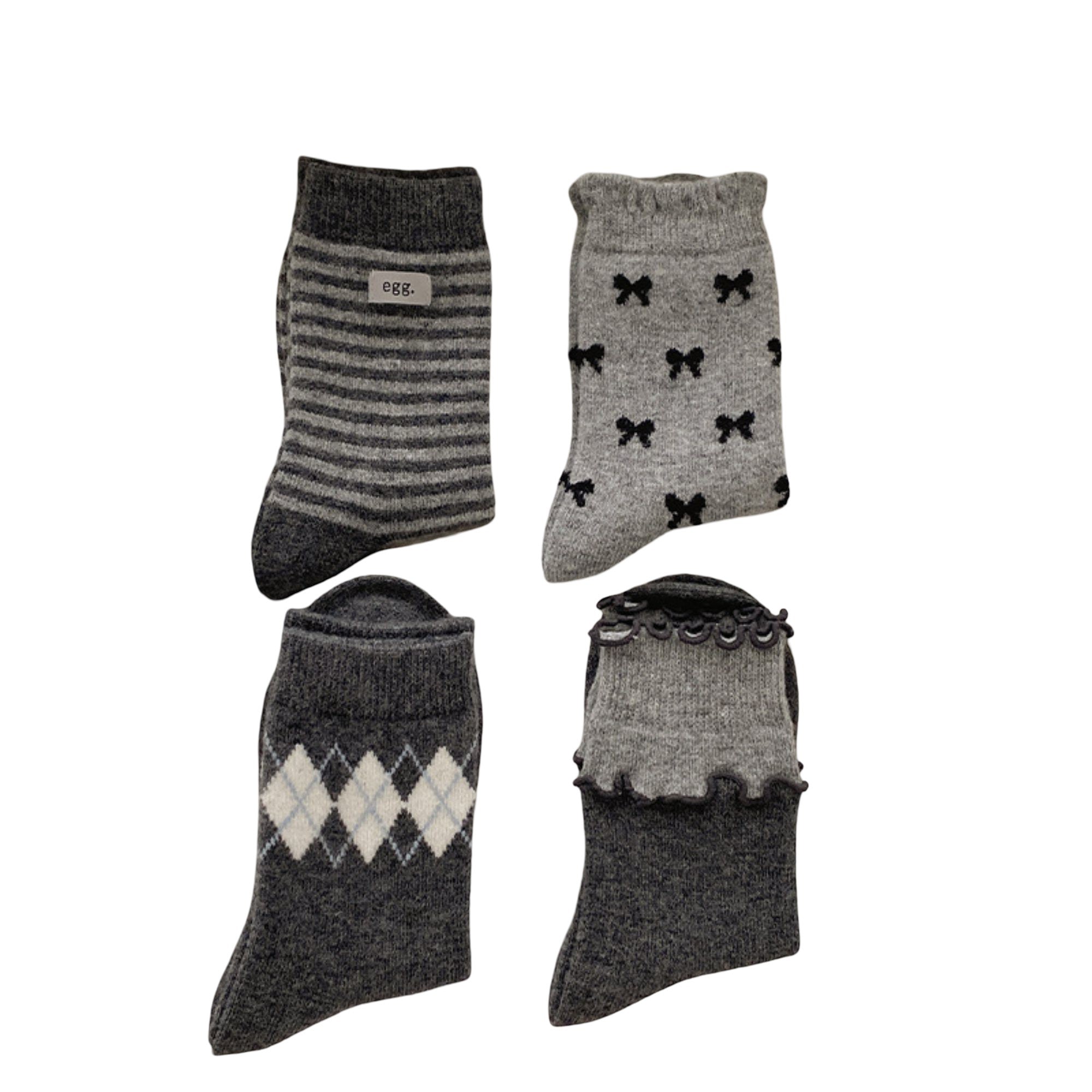 Anna-Kaci Women's 4-Pair Knit Crew Socks Set with Mixed Pattern Designs Soft Stretch Fabric and Everyday Comfort Fit
