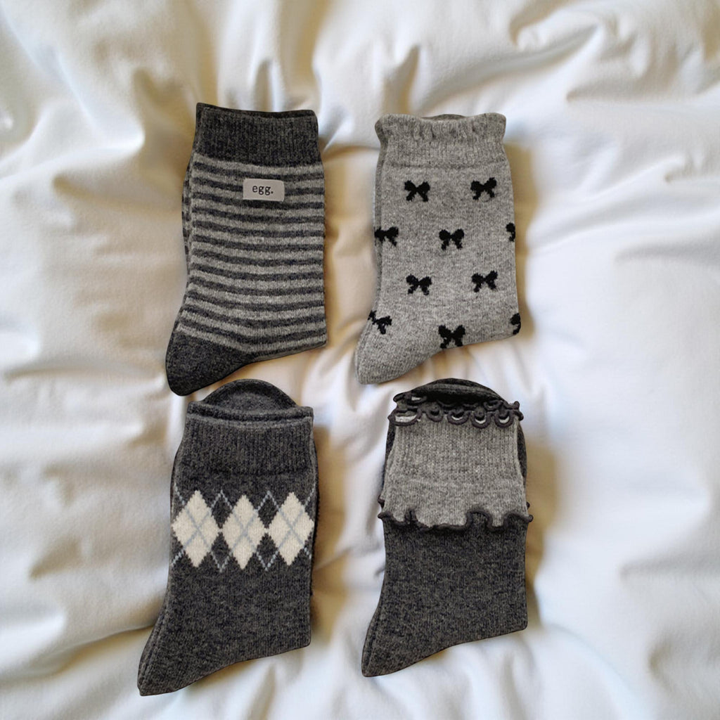 Anna-Kaci Women's 4-Pair Knit Crew Socks Set with Mixed Pattern Designs Soft Stretch Fabric and Everyday Comfort Fit