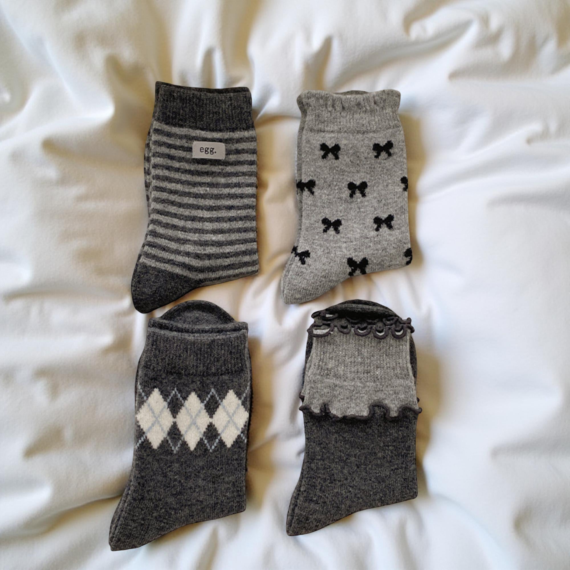 Anna-Kaci Women's 4-Pair Knit Crew Socks Set with Mixed Pattern Designs Soft Stretch Fabric and Everyday Comfort Fit