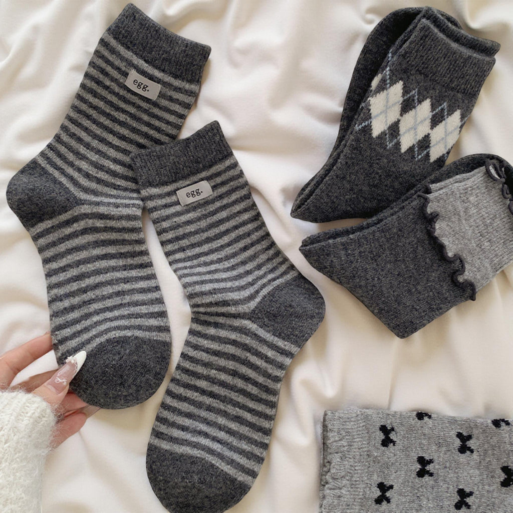 Anna-Kaci Women's 4-Pair Knit Crew Socks Set with Mixed Pattern Designs Soft Stretch Fabric and Everyday Comfort Fit