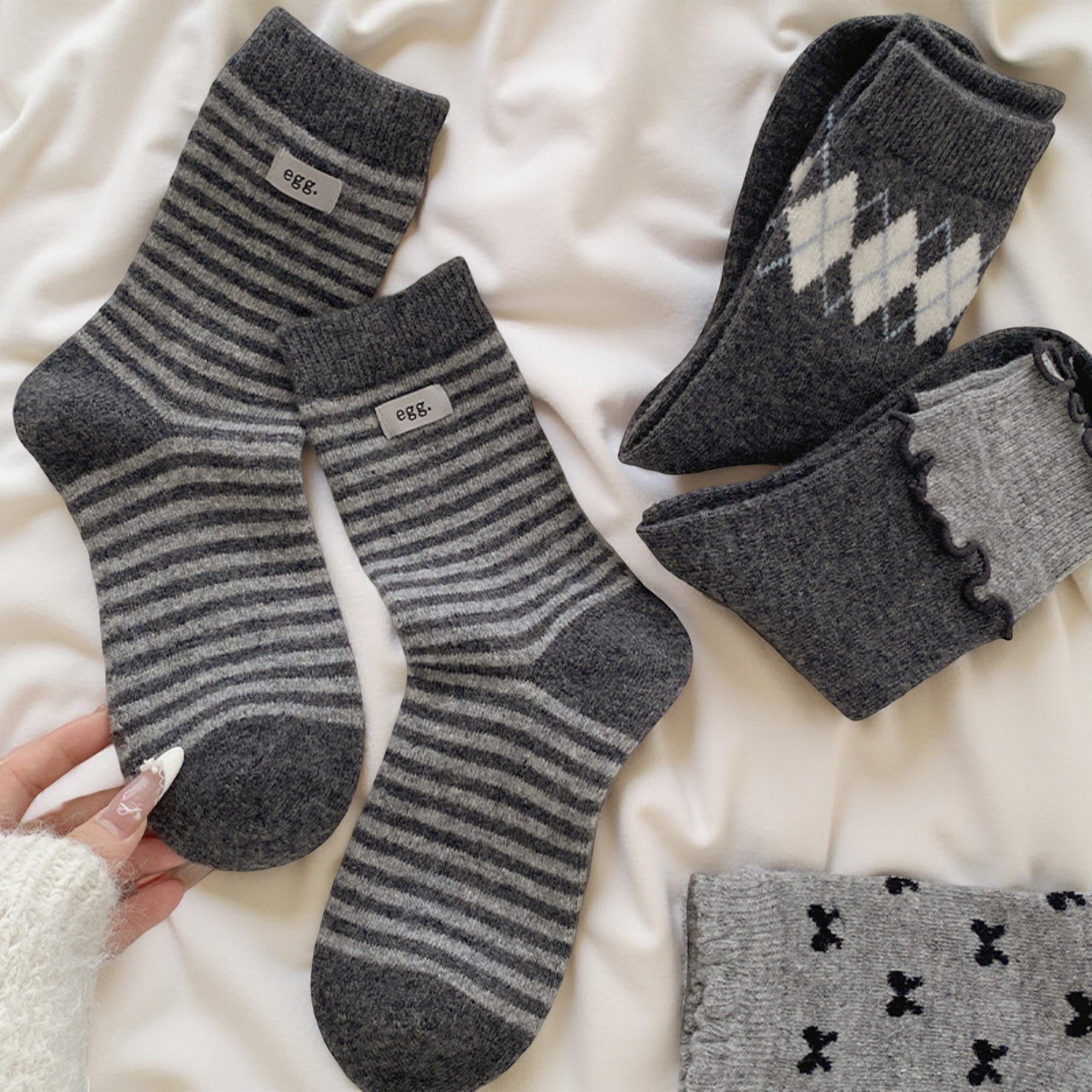 Anna-Kaci Women's 4-Pair Knit Crew Socks Set with Mixed Pattern Designs Soft Stretch Fabric and Everyday Comfort Fit