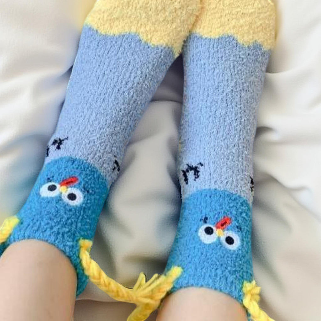 Anna-Kaci Women's 6-Pair Plush Crew Socks Set with Playful Character Designs Soft Fuzzy Texture and Cozy Comfort Fit
