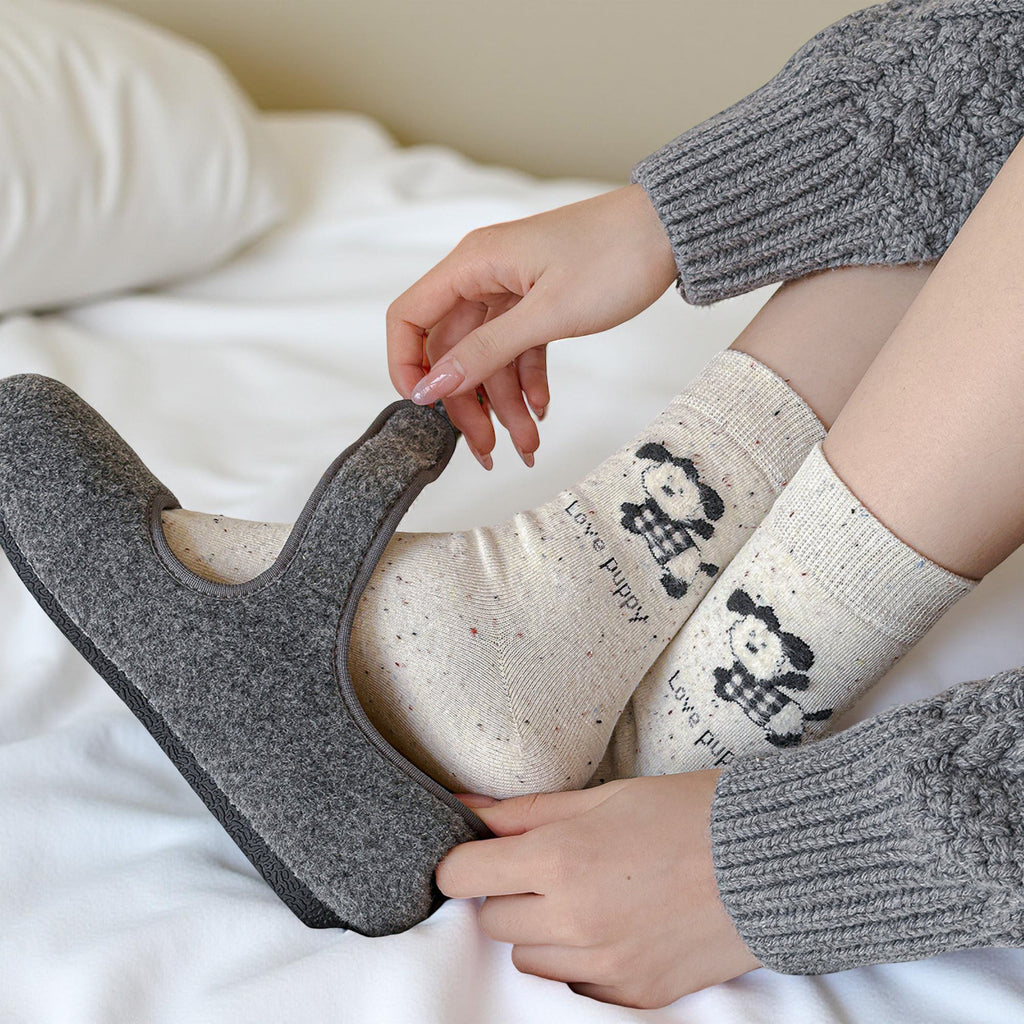 Anna-Kaci Women's 6-Pair Knit Crew Socks Set with Dog Motif and Heart Pattern Details Soft Stretch Fabric and Everyday Comfort