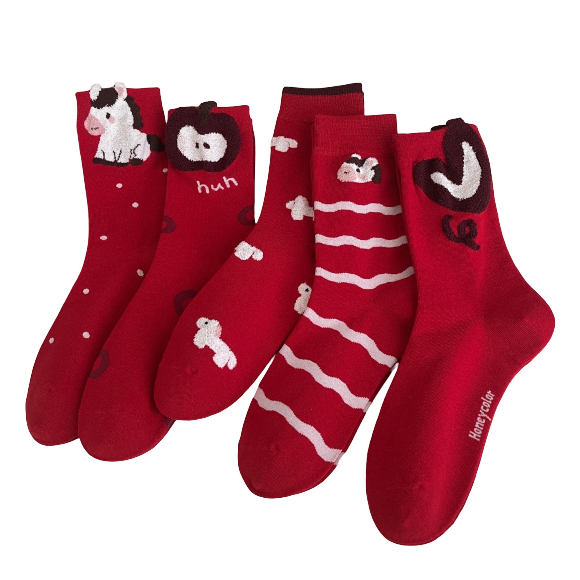 Anna-Kaci Women's 5-Pair Crew Socks Set with Playful Animal and Graphic Designs Soft Knit Fabric and Comfortable Stretch Fit