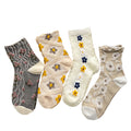 Anna-Kaci Women's 4-Pair Sheer Knit Crew Socks Set with Floral Embroidery Textured Details and Lightweight Comfort