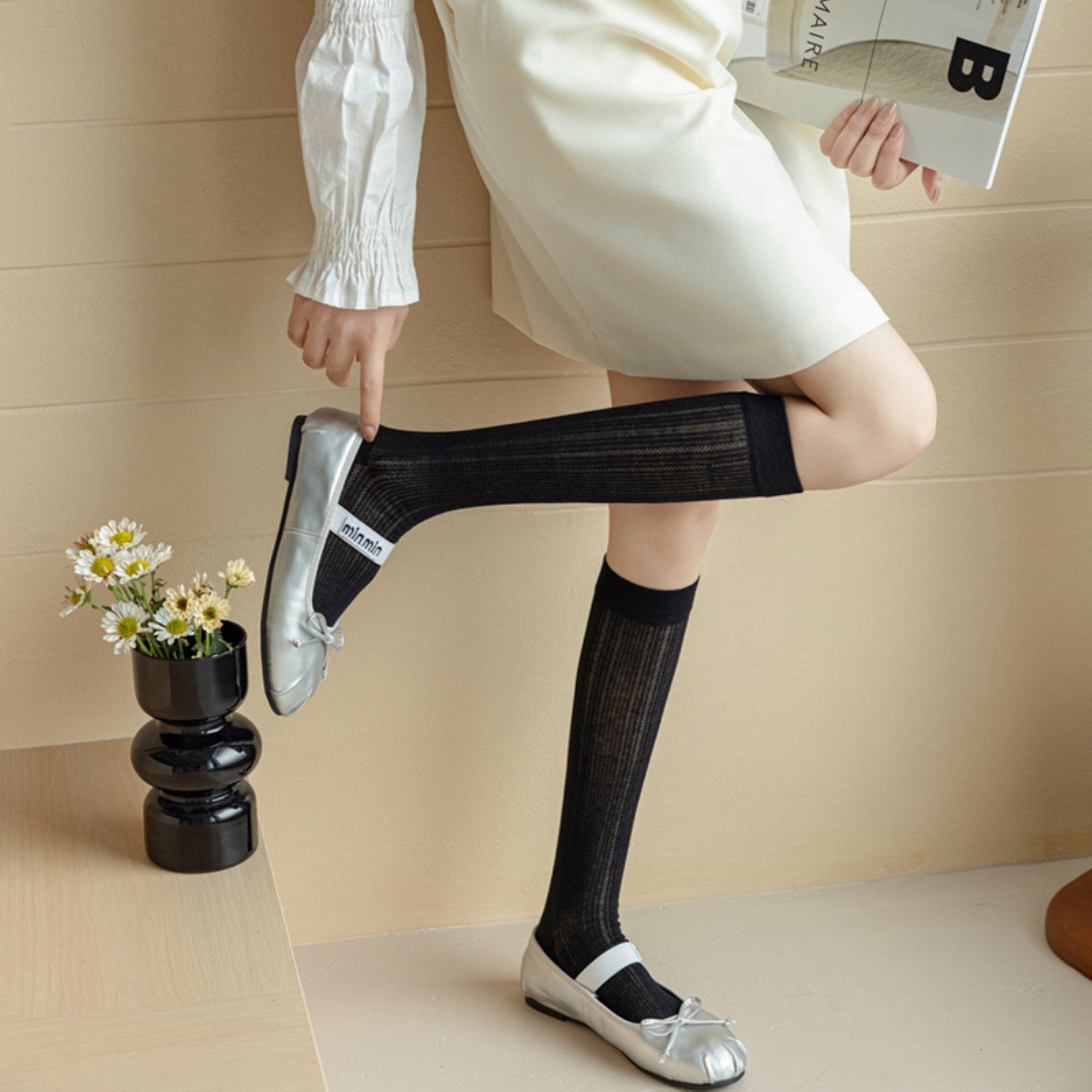 Anna-Kaci Women's 4-Pair Ribbed Crew Socks Set with Classic Knit Design Soft Stretch Fabric and Everyday Comfort Fit