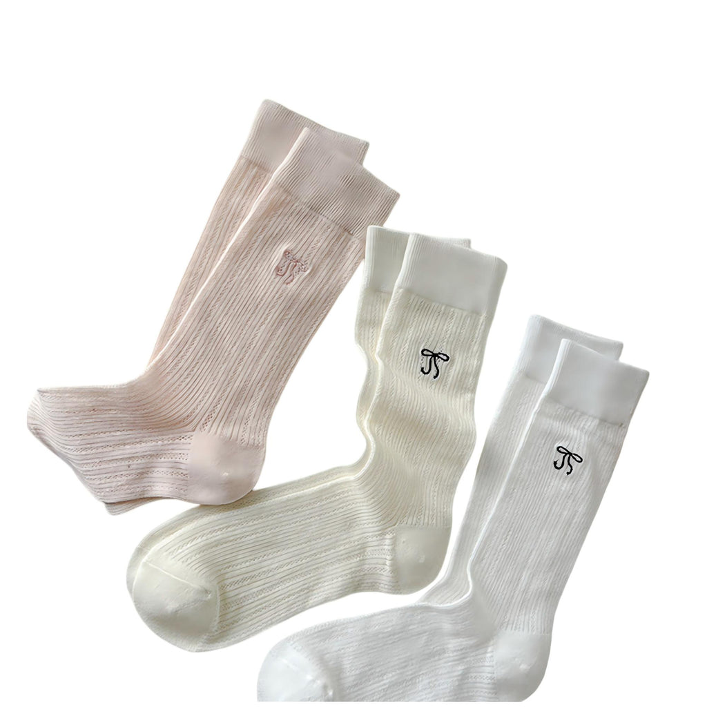 Anna-Kaci Women's 3-Pair Ribbed Crew Socks Set with Subtle Embroidered Detail Soft Stretch Knit and Everyday Comfort