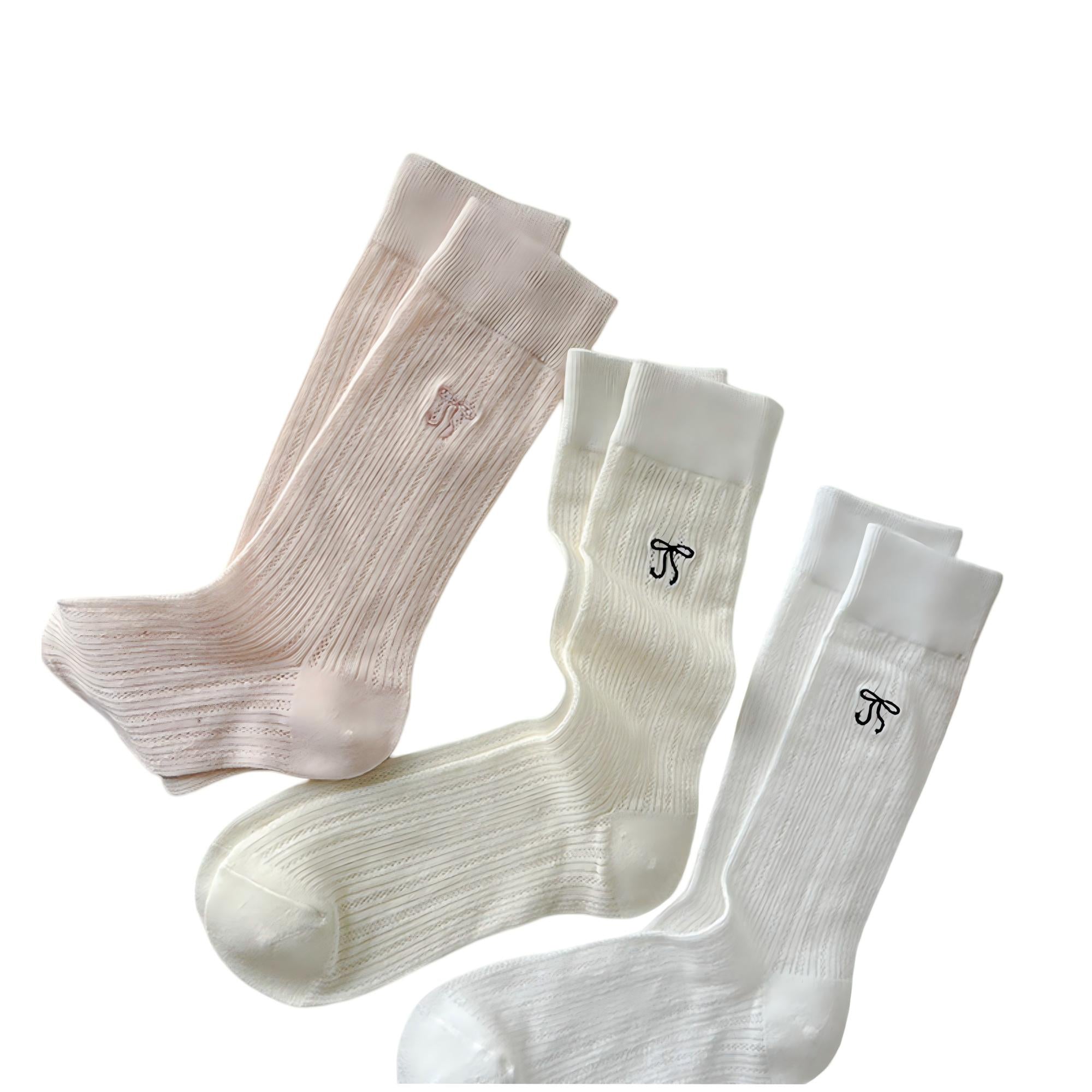 Anna-Kaci Women's 3-Pair Ribbed Crew Socks Set with Subtle Embroidered Detail Soft Stretch Knit and Everyday Comfort