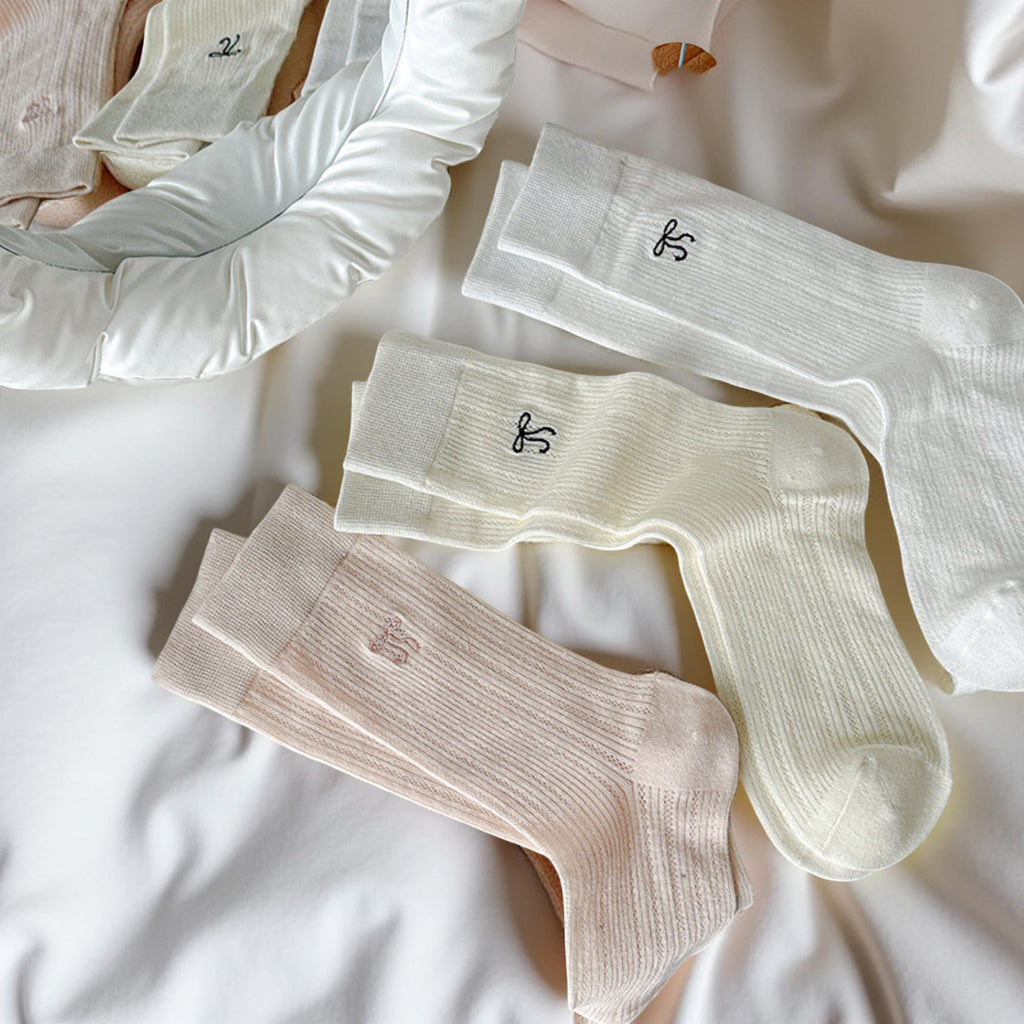 Anna-Kaci Women's 3-Pair Ribbed Crew Socks Set with Subtle Embroidered Detail Soft Stretch Knit and Everyday Comfort