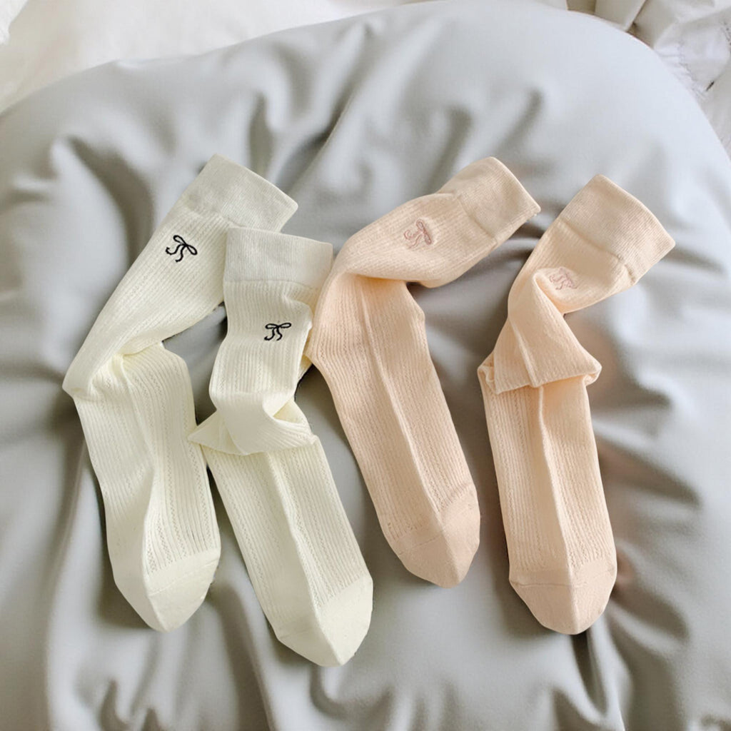 Anna-Kaci Women's 3-Pair Ribbed Crew Socks Set with Subtle Embroidered Detail Soft Stretch Knit and Everyday Comfort